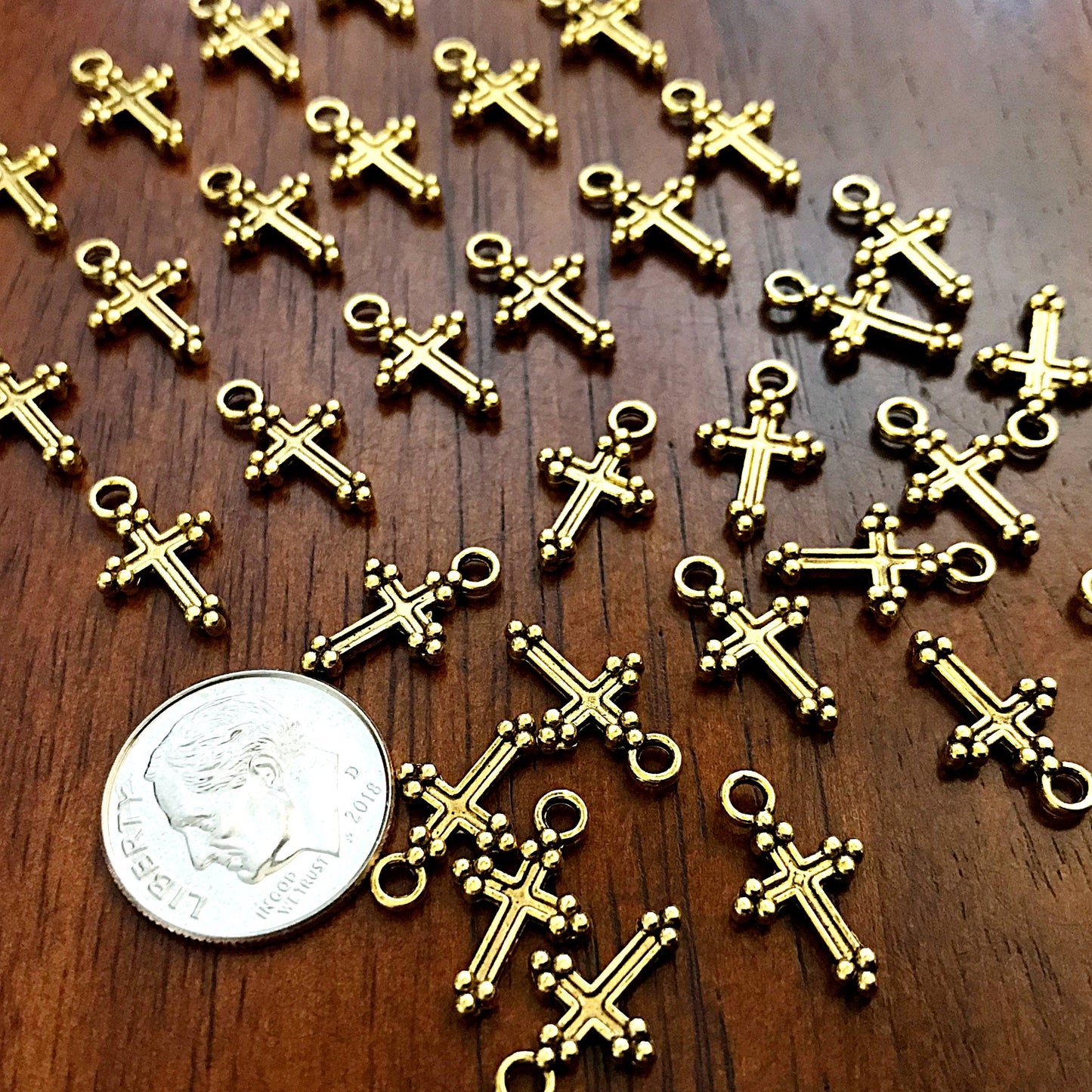 50pcs Gold Cross Charms, Antique Gold Charms, Tiny Cross Charms, Small Cross Charms, Tiny Charms, Fancy Cross Charms, Findings