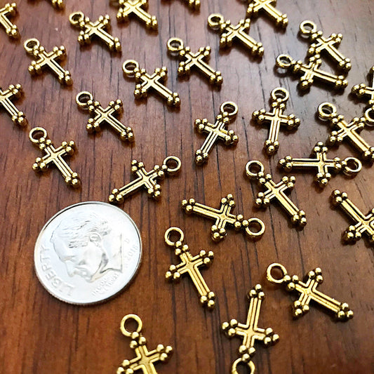 50pcs Gold Cross Charms, Antique Gold Charms, Tiny Cross Charms, Small Cross Charms, Tiny Charms, Fancy Cross Charms, Findings