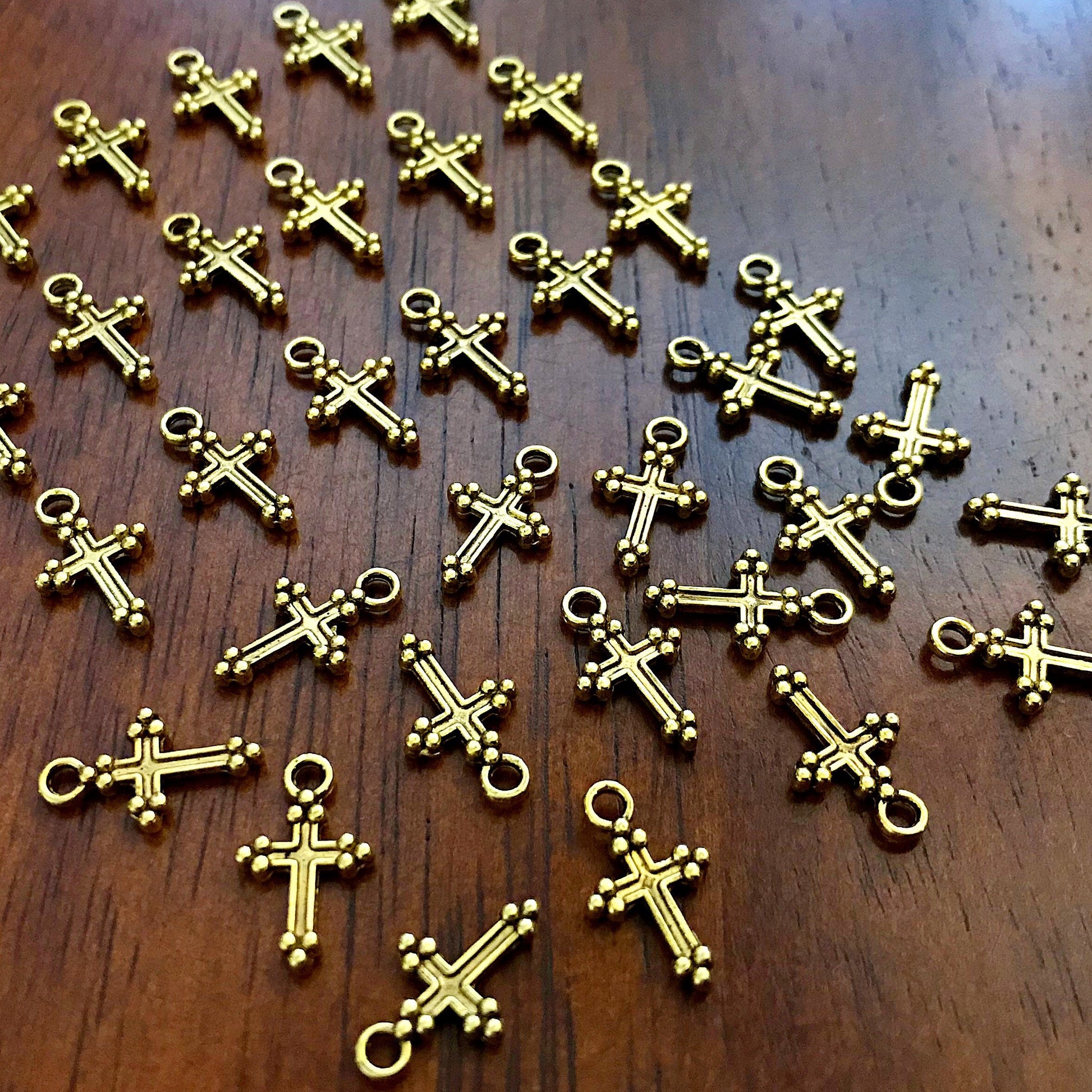 50pcs Gold Cross Charms, Antique Gold Charms, Tiny Cross Charms, Small Cross Charms, Tiny Charms, Fancy Cross Charms, Findings