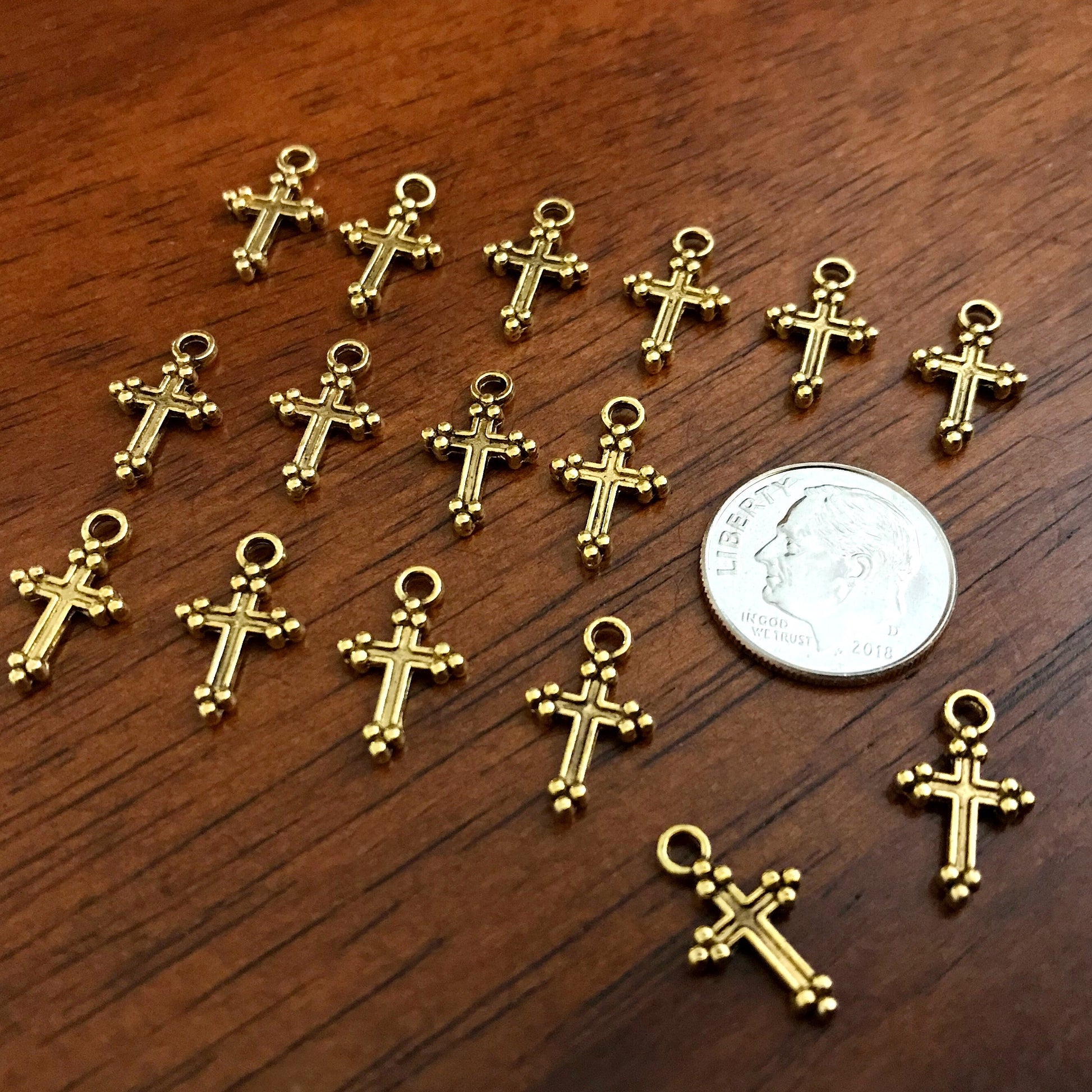 50pcs Gold Cross Charms, Antique Gold Charms, Tiny Cross Charms, Small Cross Charms, Tiny Charms, Fancy Cross Charms, Findings