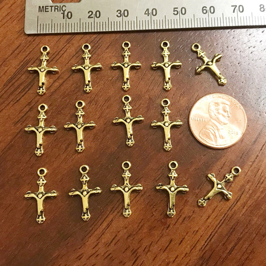 40pcs, Cross Charms, Antique Gold Tone Cross Charm, Thin Cross Charms, Small Gold Cross Charms, Gold Crucifix Cross Charms, Findings