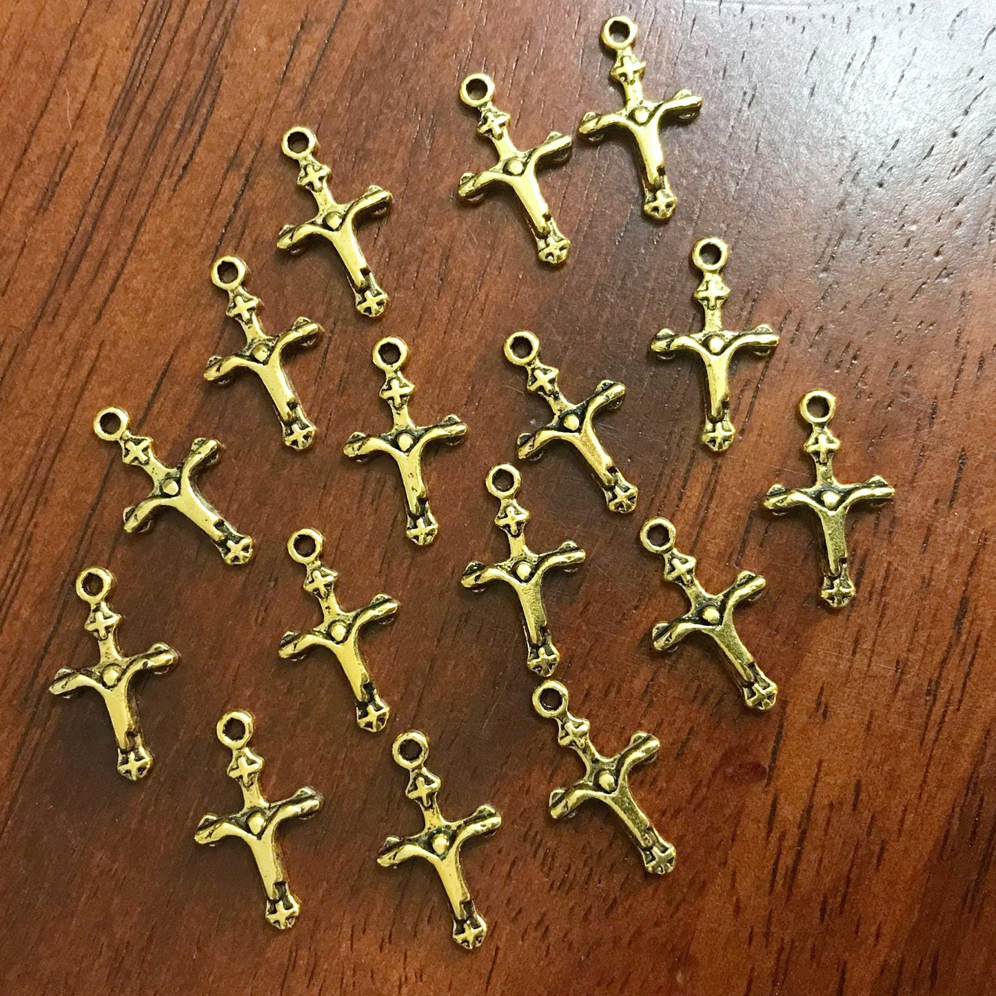 20pcs, Cross Charms, Antique Gold Tone Cross Charm, Thin Cross Charms, Small Gold Cross Charms, Gold Crucifix Cross Charms, Findings