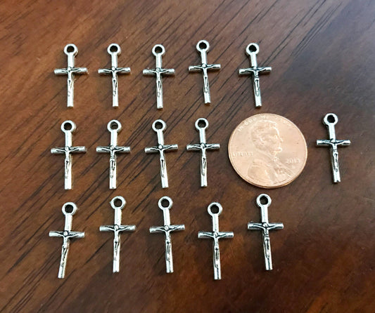 25pcs, Silver Cross Charms, Antique Silver Cross Charm, Thin Cross Charms, Small Silver Cross Charms, Silver Crucifix Charms, Findings