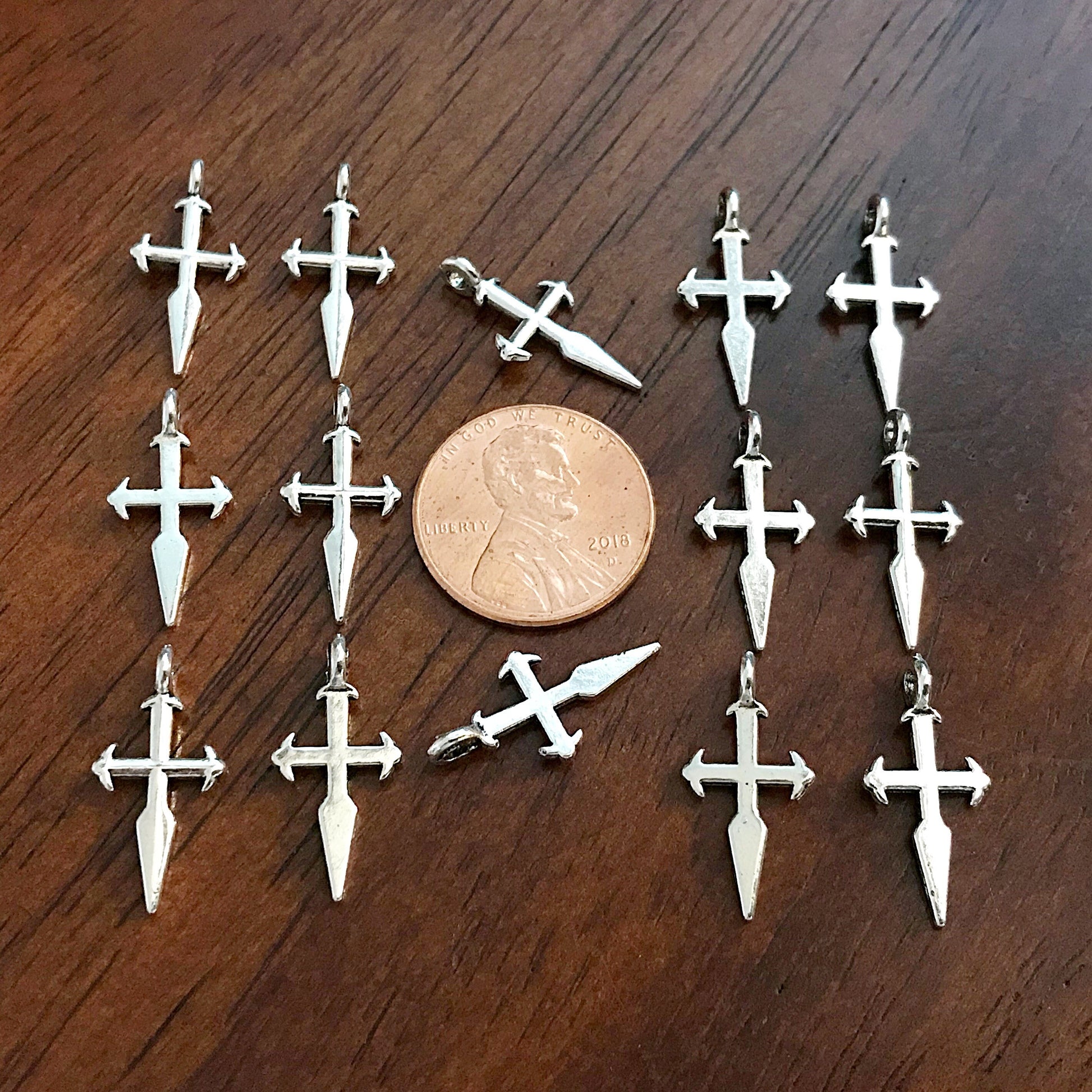 25pcs, Cross Charms, Antique Silver Charms, Silver Cross Pendants, Fancy Cross Charms, Double Sided Cross, Findings and Jewelry Supplies