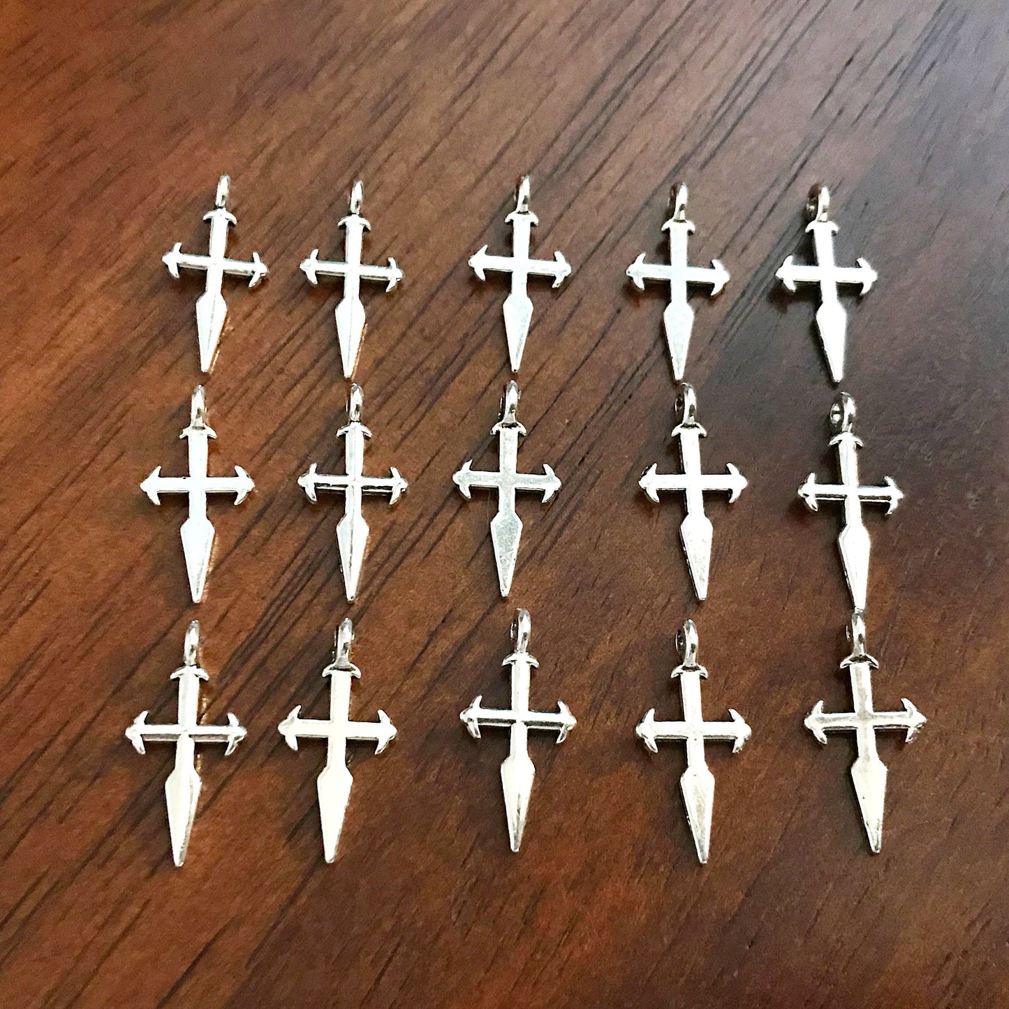 25pcs, Cross Charms, Antique Silver Charms, Silver Cross Pendants, Fancy Cross Charms, Double Sided Cross, Findings and Jewelry Supplies