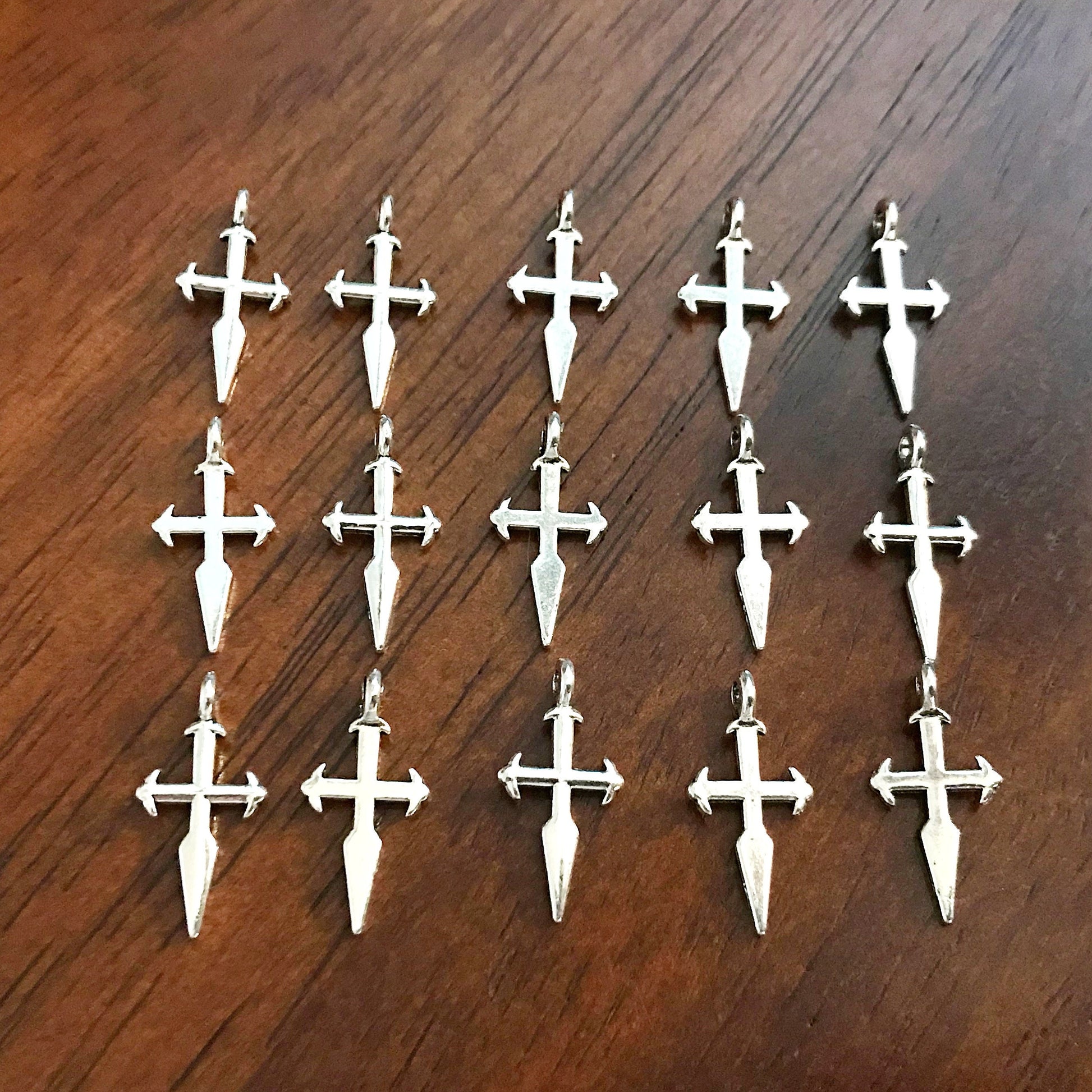 25pcs, Cross Charms, Antique Silver Charms, Silver Cross Pendants, Fancy Cross Charms, Double Sided Cross, Findings and Jewelry Supplies