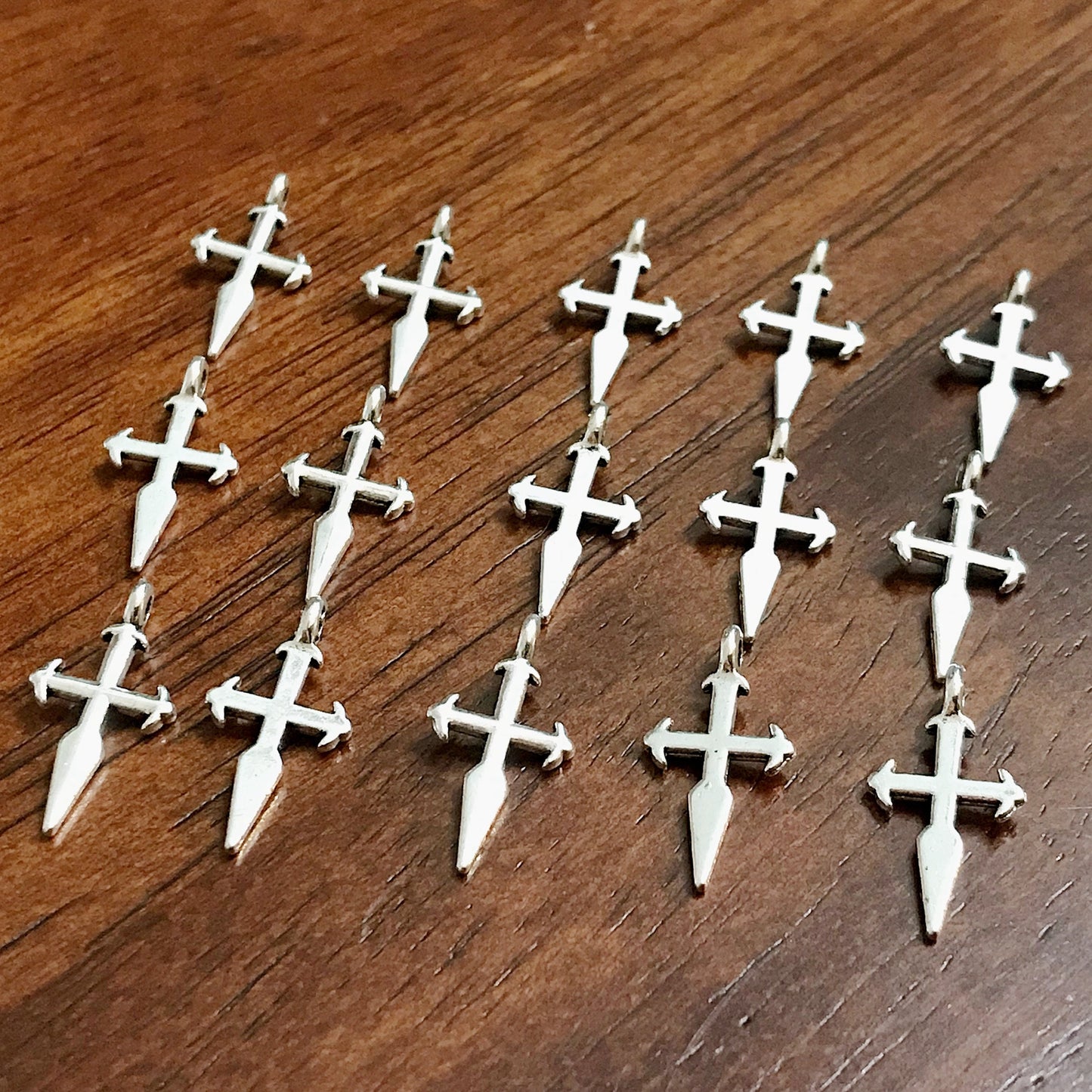 25pcs, Cross Charms, Antique Silver Charms, Silver Cross Pendants, Fancy Cross Charms, Double Sided Cross, Findings and Jewelry Supplies