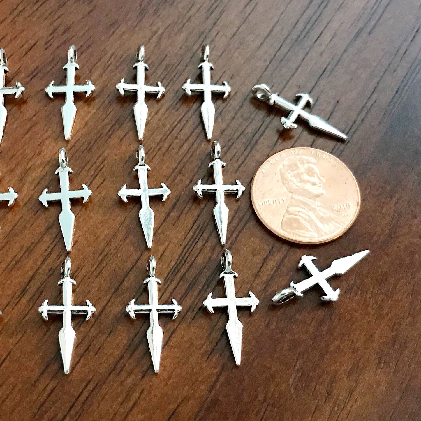 25pcs, Cross Charms, Antique Silver Charms, Silver Cross Pendants, Fancy Cross Charms, Double Sided Cross, Findings and Jewelry Supplies