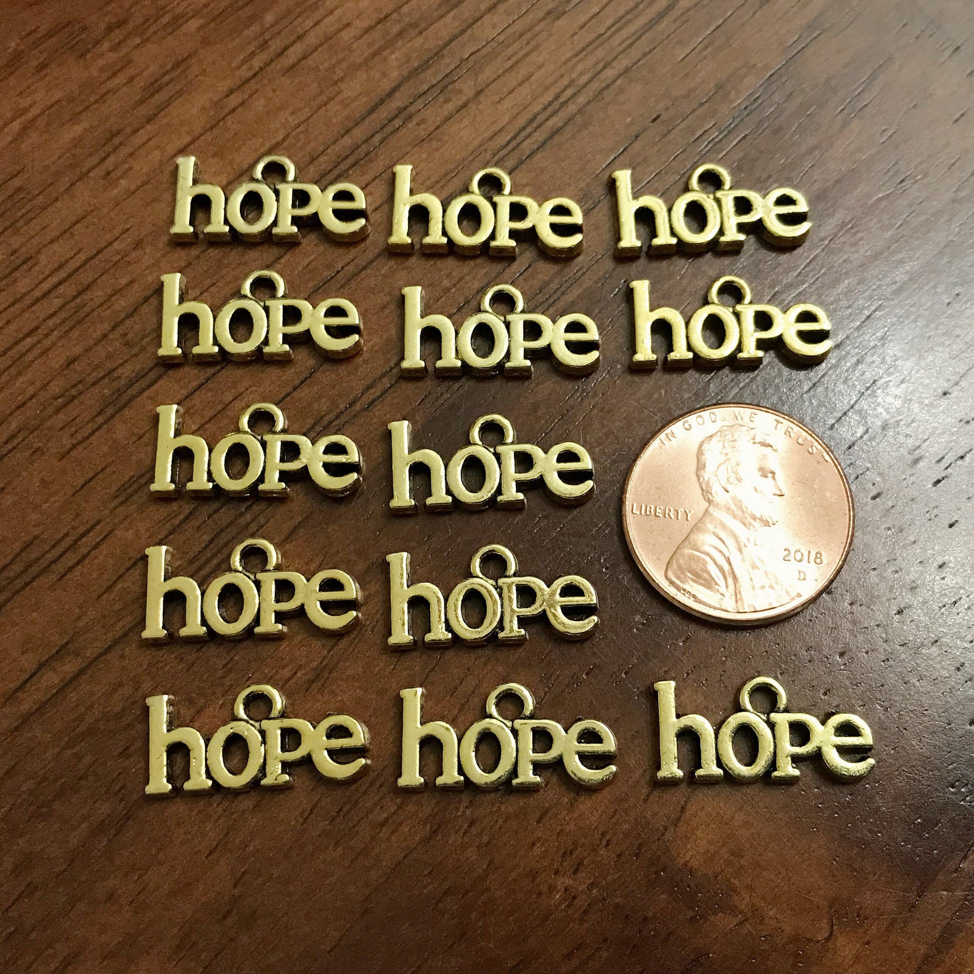 40pcs, Hope Charms, Antique Gold Charms, Gold Hope Charms, Cancer Awareness Charms, Hope Ribbon Charms, Word Hope Charms, Faith, Findings