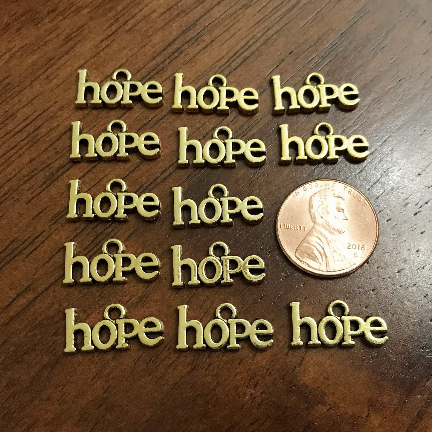 25pcs, Hope Charms, Antique Gold Charms, Gold Hope Charms, Cancer Awareness Charms, Hope Ribbon Charms, Word Hope Charms, Findings