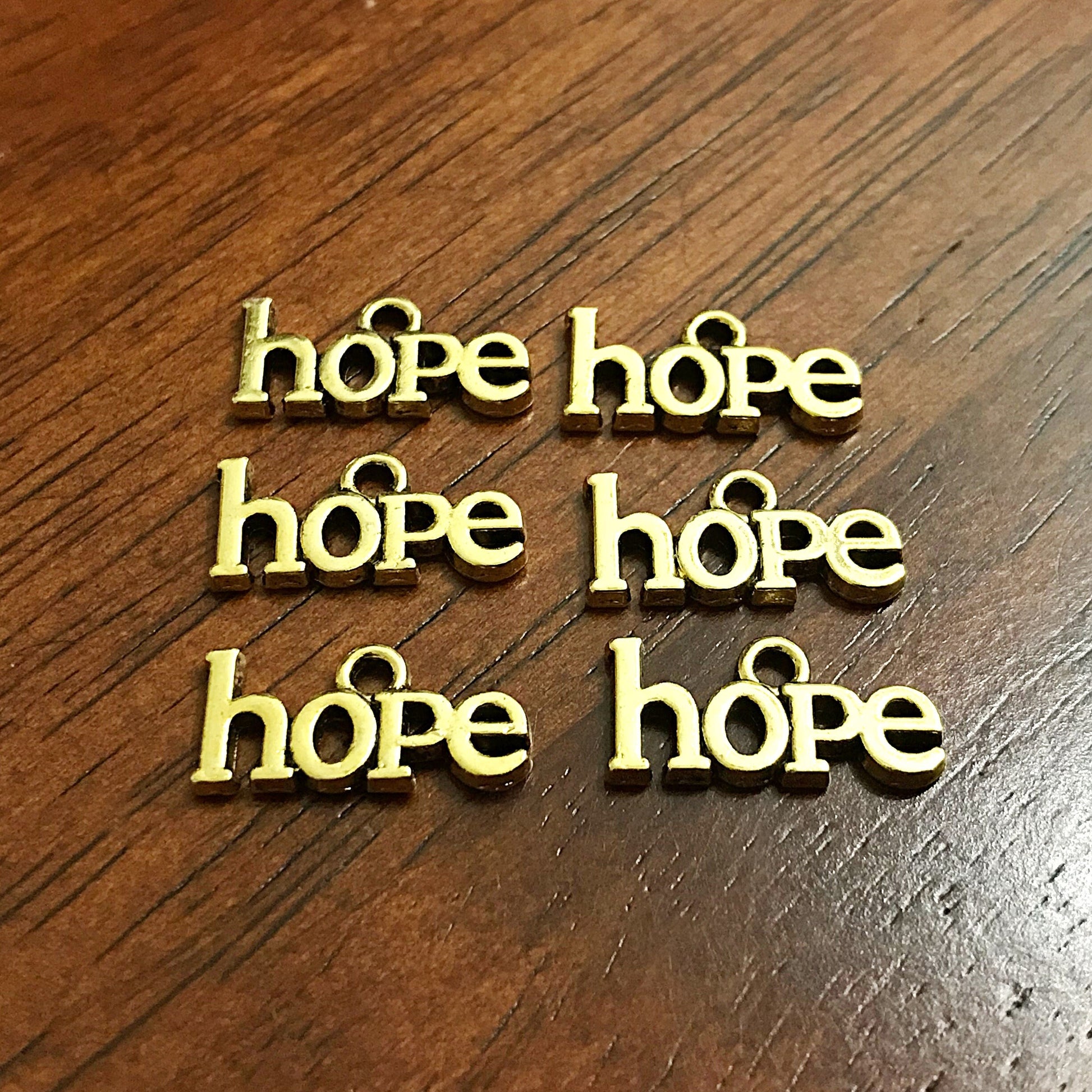 40pcs, Hope Charms, Antique Gold Charms, Gold Hope Charms, Cancer Awareness Charms, Hope Ribbon Charms, Word Hope Charms, Faith, Findings