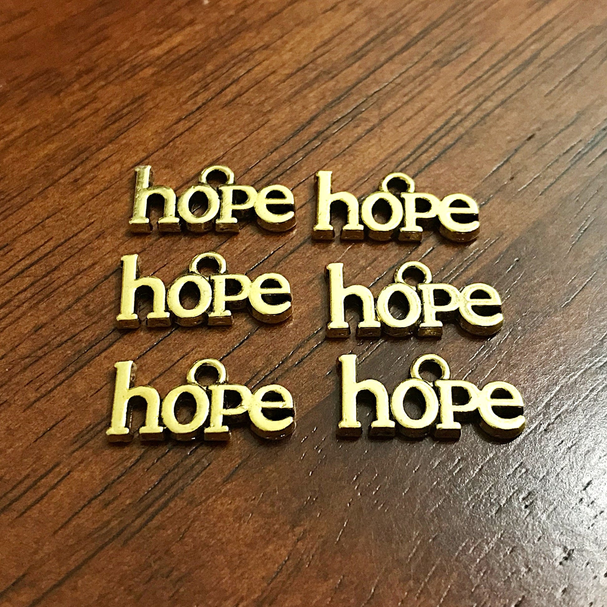 25pcs, Hope Charms, Antique Gold Charms, Gold Hope Charms, Cancer Awareness Charms, Hope Ribbon Charms, Word Hope Charms, Findings