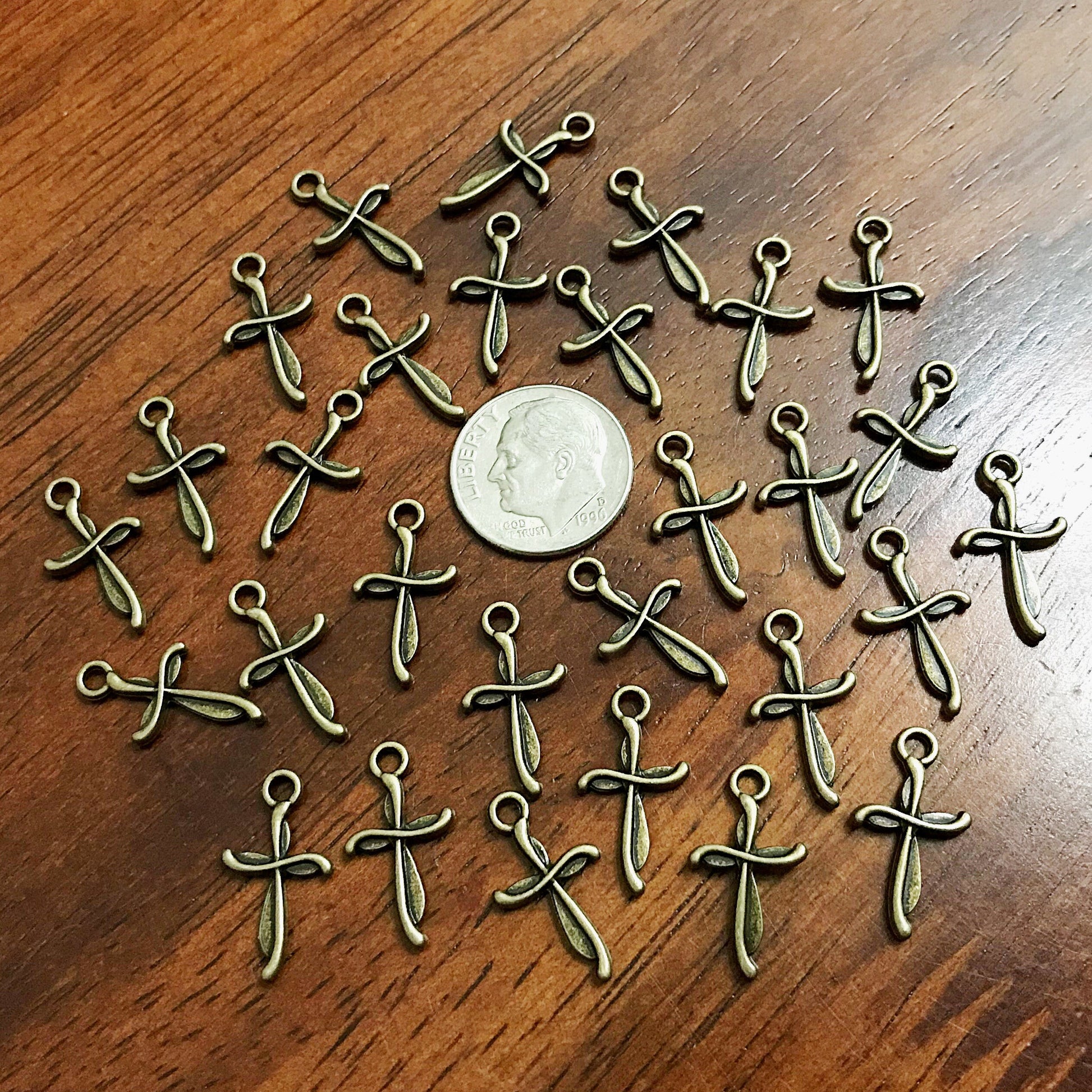 25pcs Bronze Cross Charms, Antique Bronze Charms, Tiny Cross Charms, Small Cross Charms, Tiny Charms, Fancy Cross Charms, Findings