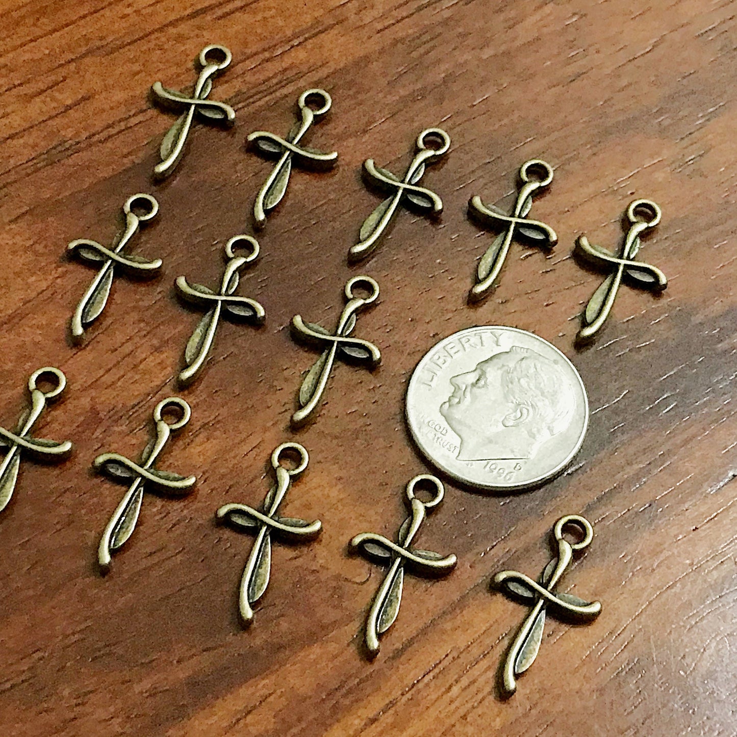 25pcs Bronze Cross Charms, Antique Bronze Charms, Tiny Cross Charms, Small Cross Charms, Tiny Charms, Fancy Cross Charms, Findings