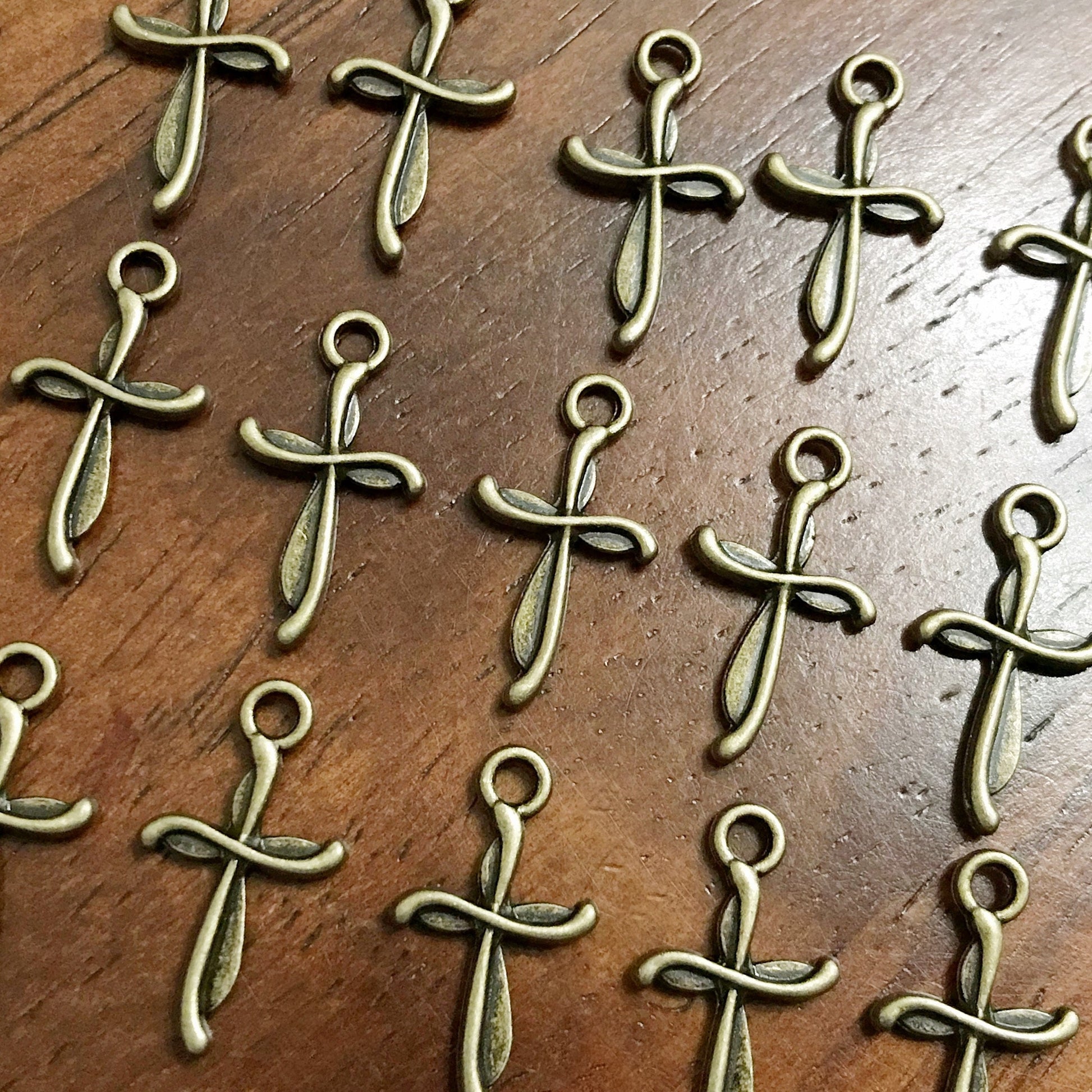 25pcs Bronze Cross Charms, Antique Bronze Charms, Tiny Cross Charms, Small Cross Charms, Tiny Charms, Fancy Cross Charms, Findings