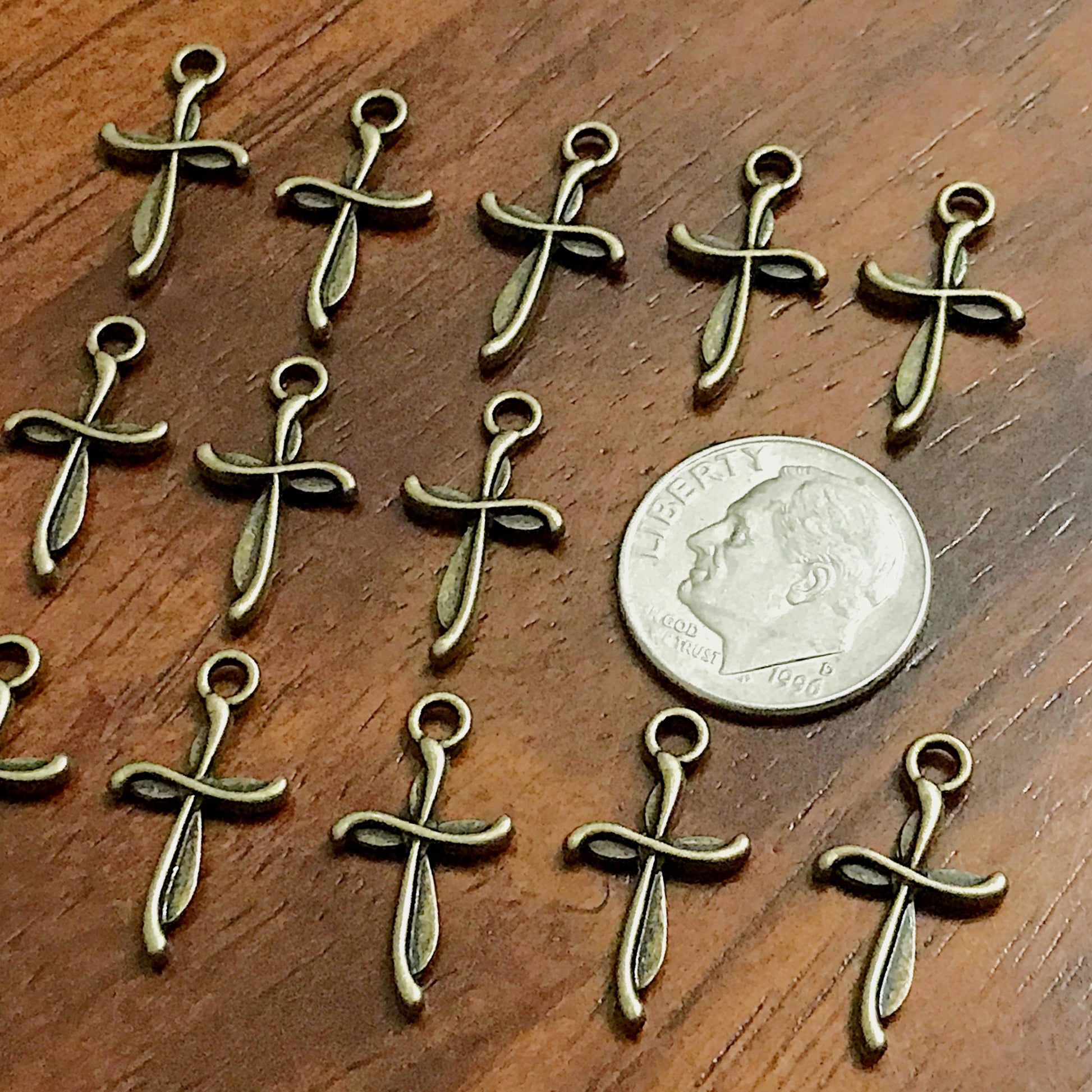 50pcs Bronze Cross Charms, Antique Bronze Charms, Tiny Cross Charms, Small Cross Charms, Tiny Charms, Fancy Cross Charms, Findings