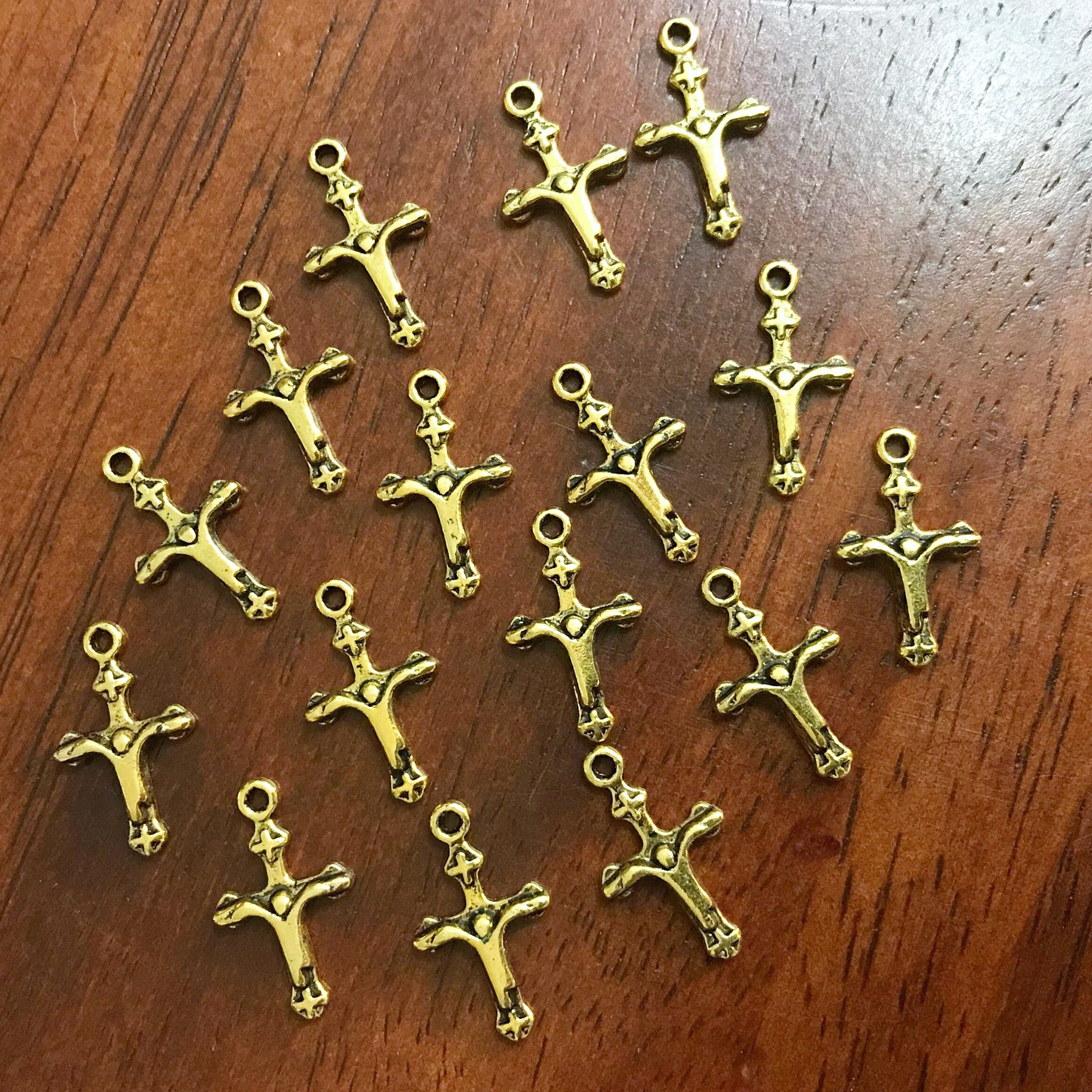 20pcs, Cross Charms, Antique Gold Tone Cross Charm, Thin Cross Charms, Small Gold Cross Charms, Gold Crucifix Cross Charms, Findings