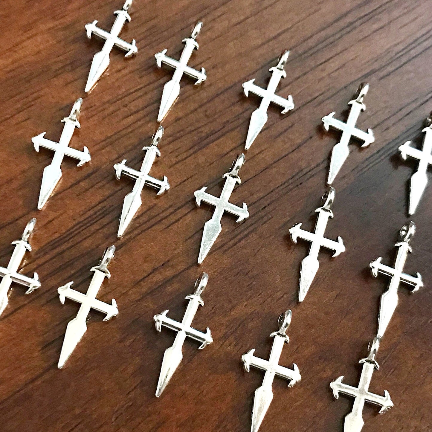 Bulk 50, Cross Charms, Antique Silver Charms, Silver Cross Pendants, Fancy Cross Charms, Double Sided Cross, Findings and Jewelry Supplies