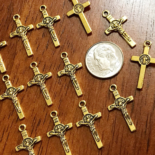 Bulk 25 Gold Cross Charms, Antique Gold Cross Charm, Crucifix Charms, Prayer Quilt Charms, Thin Cross Charms, Gold Cross Pendants, Findings