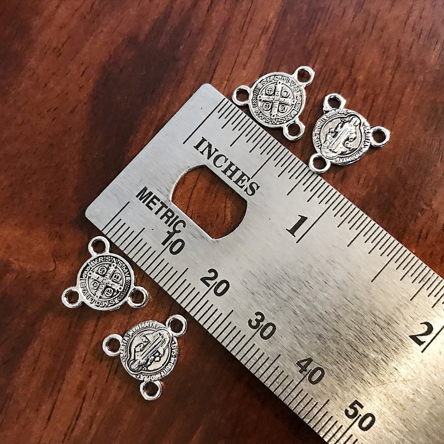 13mm, 40pcs, St Benedict Connector Charms, 3 Loop Connectors, St Benedict Charms, Rosary Centers, Small Saint Benedict Connector Medals