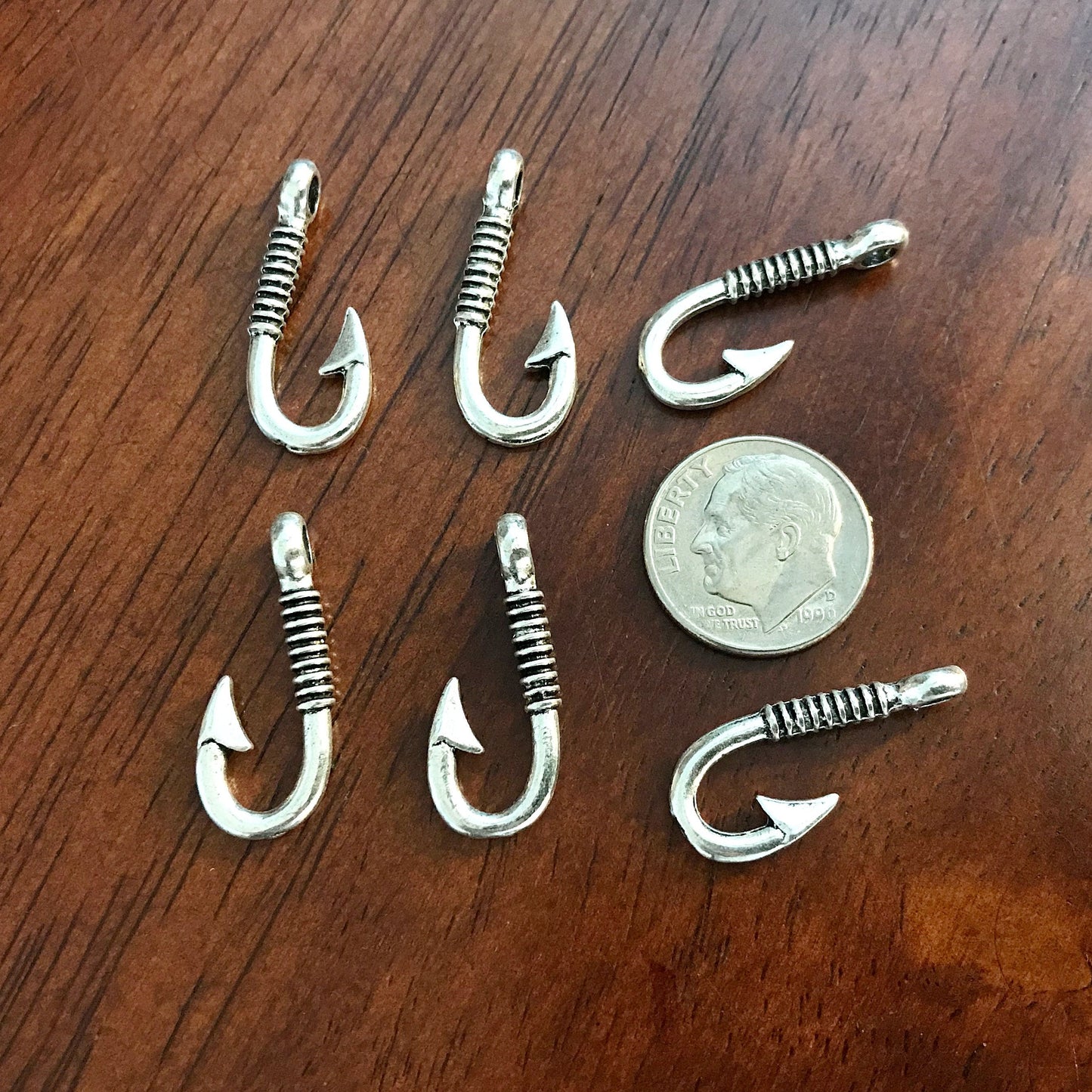 12pcs, Fish Hook Charms, Fishhook Charms, Antique Silver Charms, Fishing Charms, Fishing Hook Pendants, Findings, DIY Jewelry Supplies