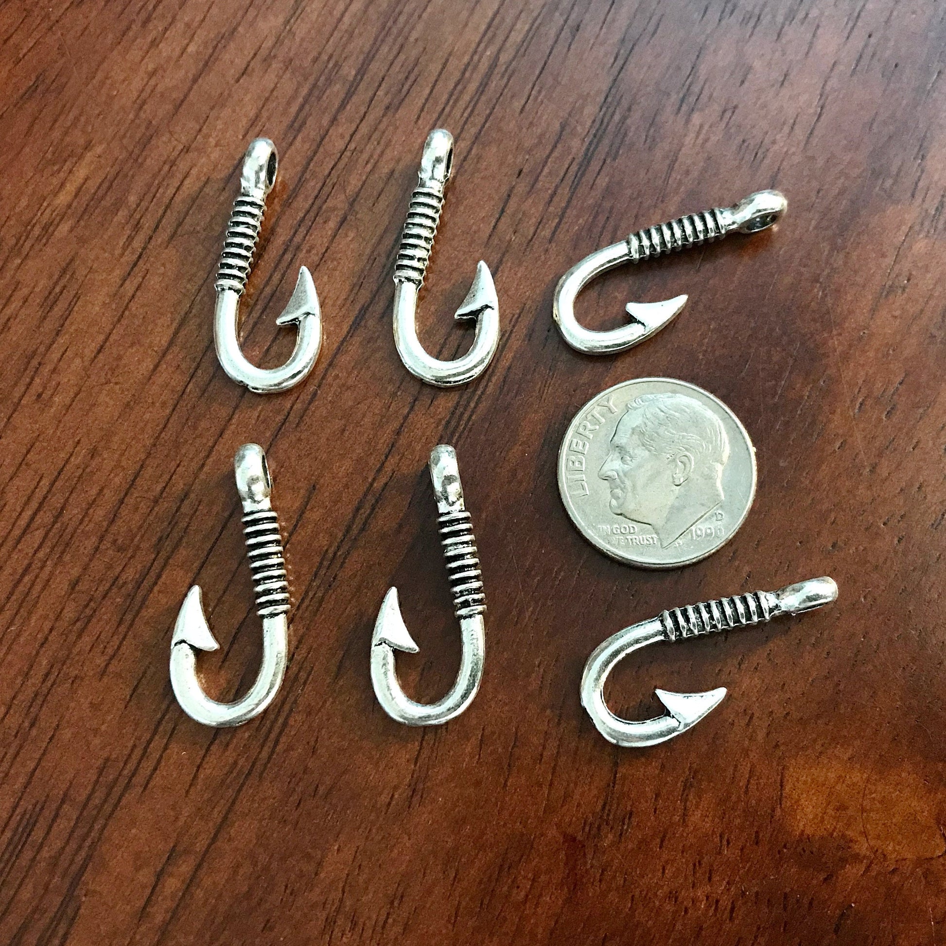12pcs, Fish Hook Charms, Fishhook Charms, Antique Silver Charms, Fishing Charms, Fishing Hook Pendants, Findings, DIY Jewelry Supplies