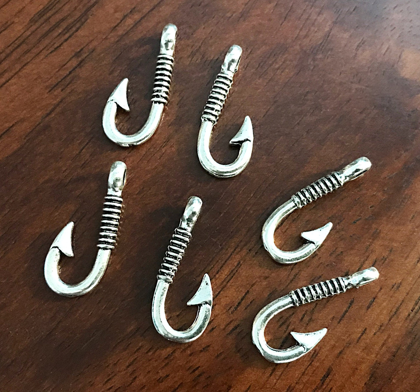 12pcs, Fish Hook Charms, Fishhook Charms, Antique Silver Charms, Fishing Charms, Fishing Hook Pendants, Findings, DIY Jewelry Supplies