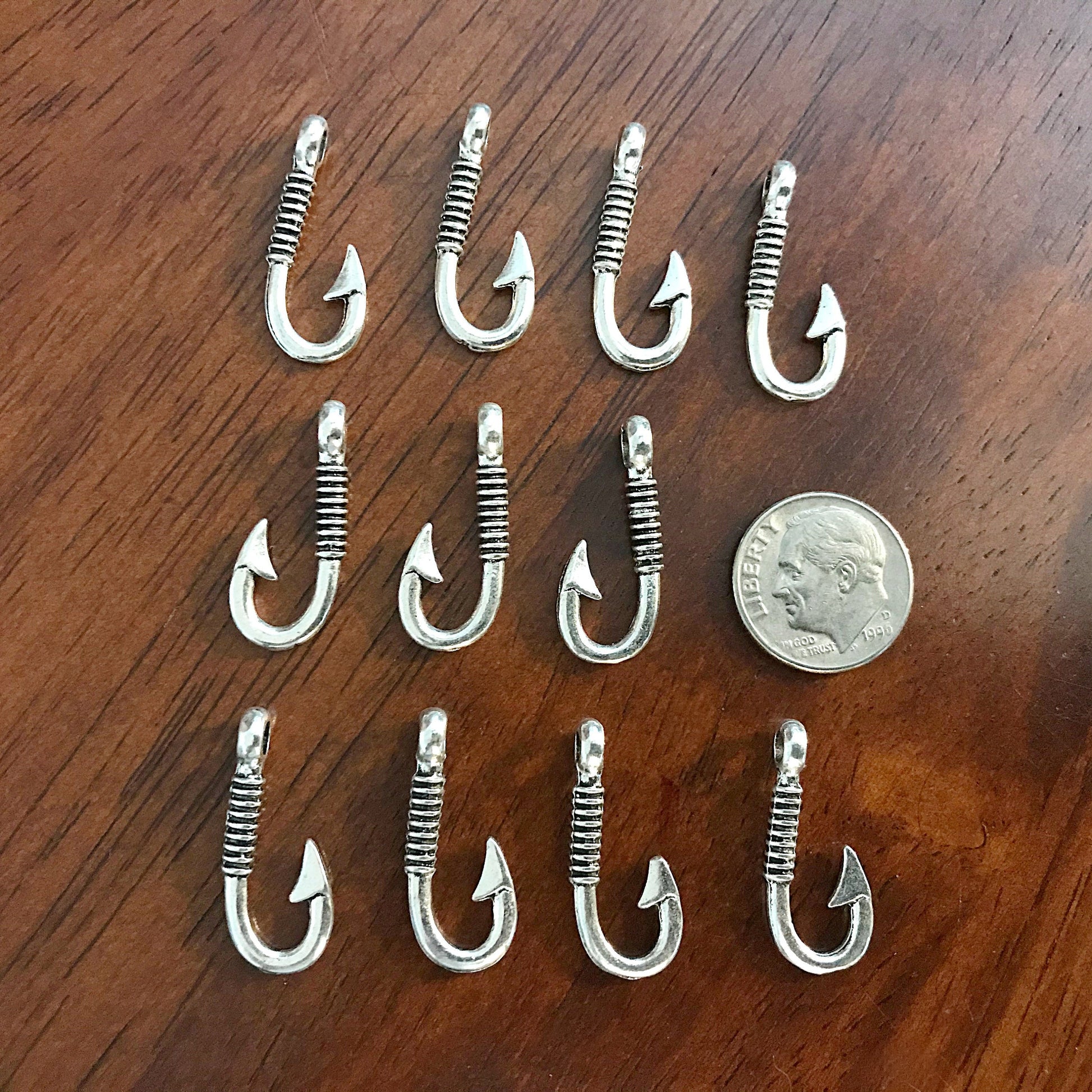 20pcs, Fish Hook Charms, Fishhook Charms, Antique Silver Charms, Fishing Charms, Fishing Hook Pendants, Findings, DIY Jewelry Supplies