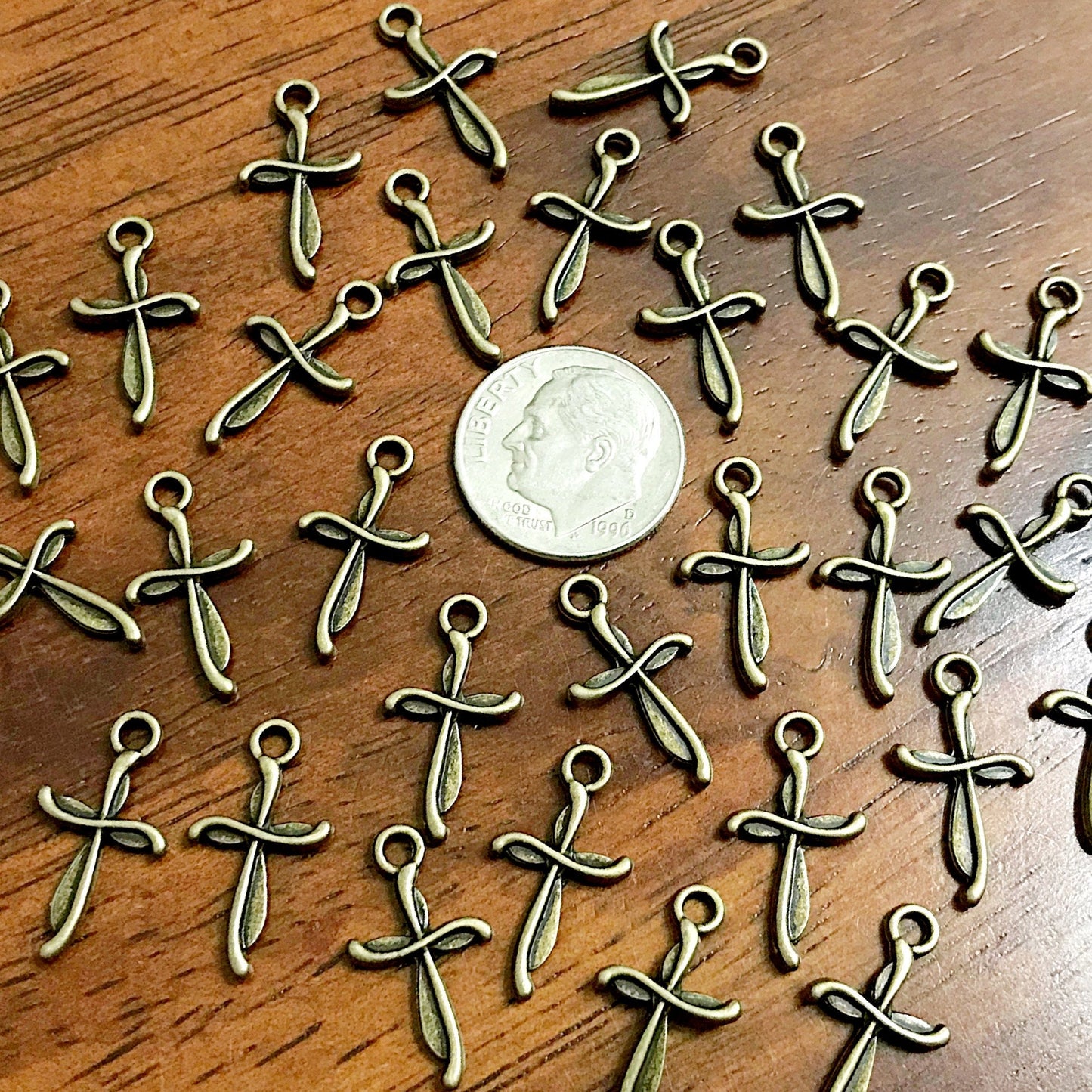 25pcs Bronze Cross Charms, Antique Bronze Charms, Tiny Cross Charms, Small Cross Charms, Tiny Charms, Fancy Cross Charms, Findings