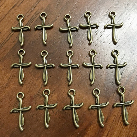 25pcs Bronze Cross Charms, Antique Bronze Charms, Tiny Cross Charms, Small Cross Charms, Tiny Charms, Fancy Cross Charms, Findings
