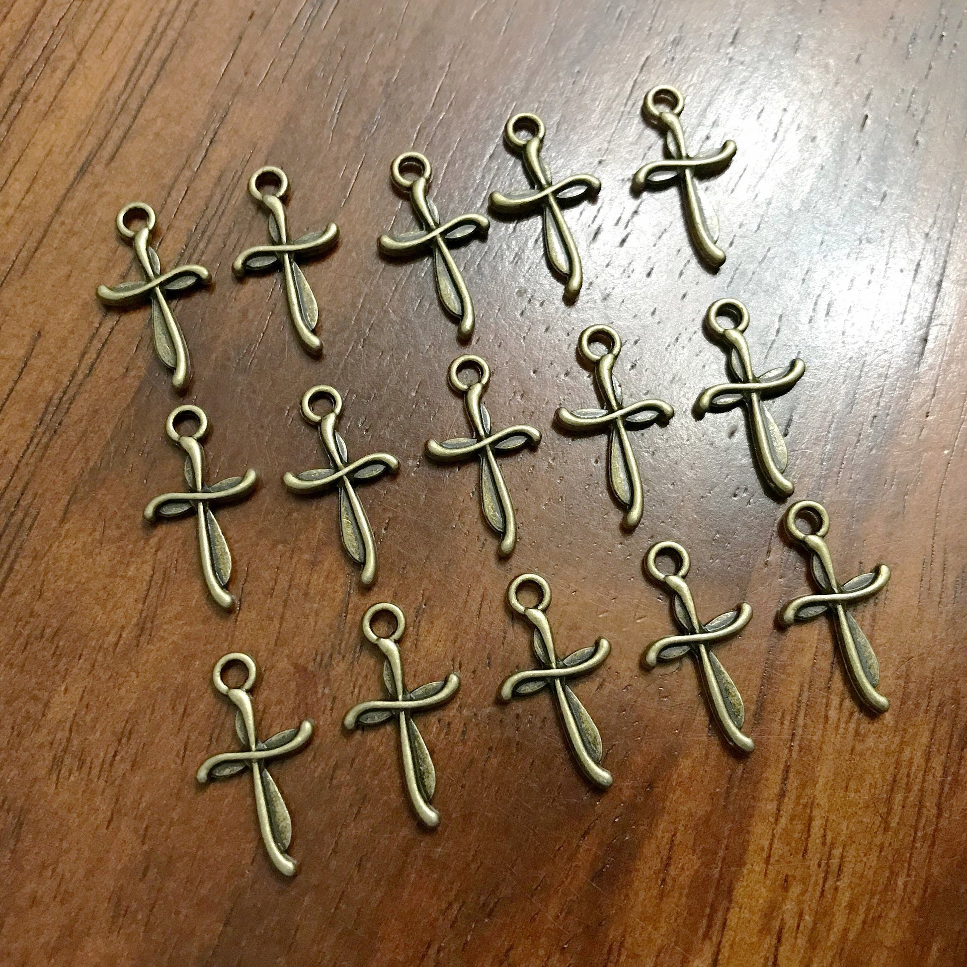 25pcs Bronze Cross Charms, Antique Bronze Charms, Tiny Cross Charms, Small Cross Charms, Tiny Charms, Fancy Cross Charms, Findings