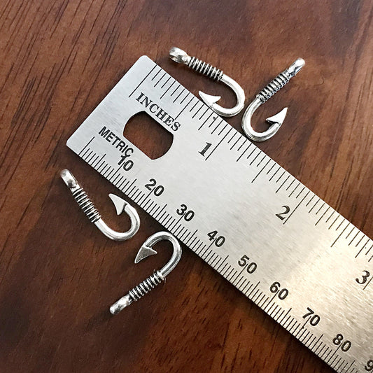 12pcs, Fish Hook Charms, Fishhook Charms, Antique Silver Charms, Fishing Charms, Fishing Hook Pendants, Findings, DIY Jewelry Supplies