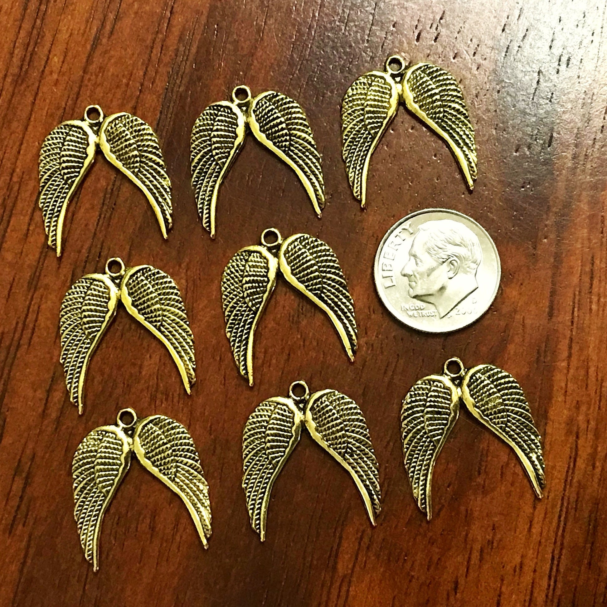 25pcs, Wing Charms, Gold Tone Wings Charms, Antique Gold Wing Charms, Wings Charms, Double Wing Charms, Angel Wings Charms, Findings