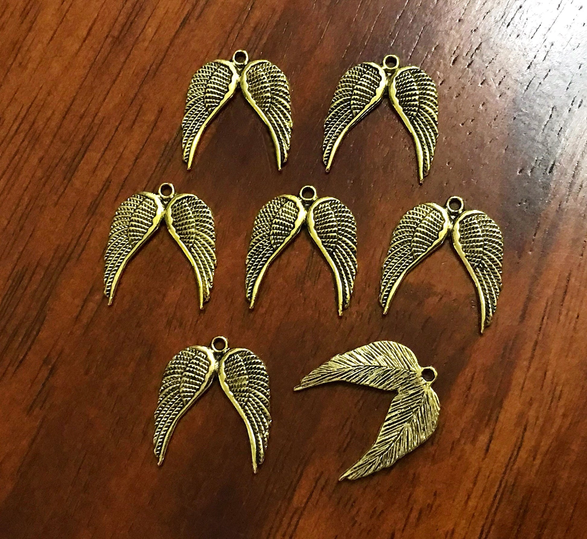 12pcs, Wing Charms, Gold Tone Wings Charms, Antique Gold Wing Charms, Wings Charms, Double Wing Charms, Angel Wings Charms, Findings