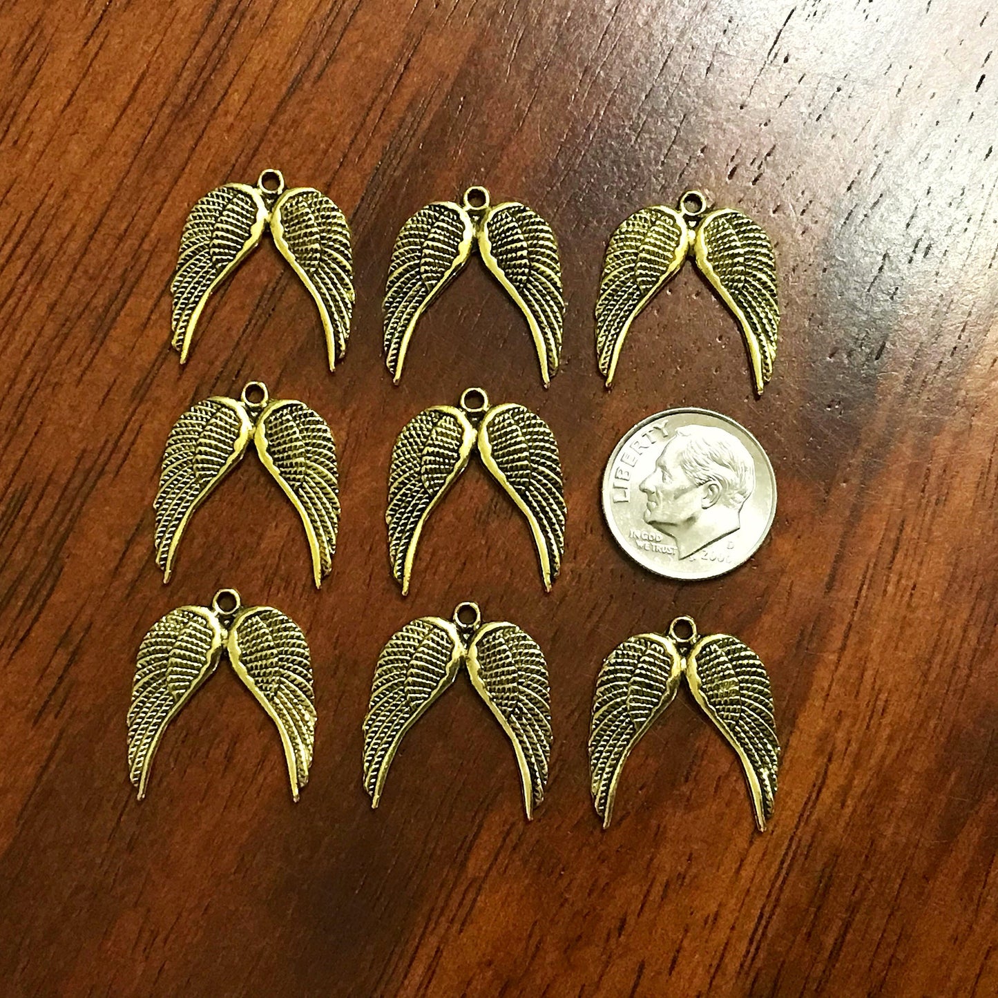 25pcs, Wing Charms, Gold Tone Wings Charms, Antique Gold Wing Charms, Wings Charms, Double Wing Charms, Angel Wings Charms, Findings