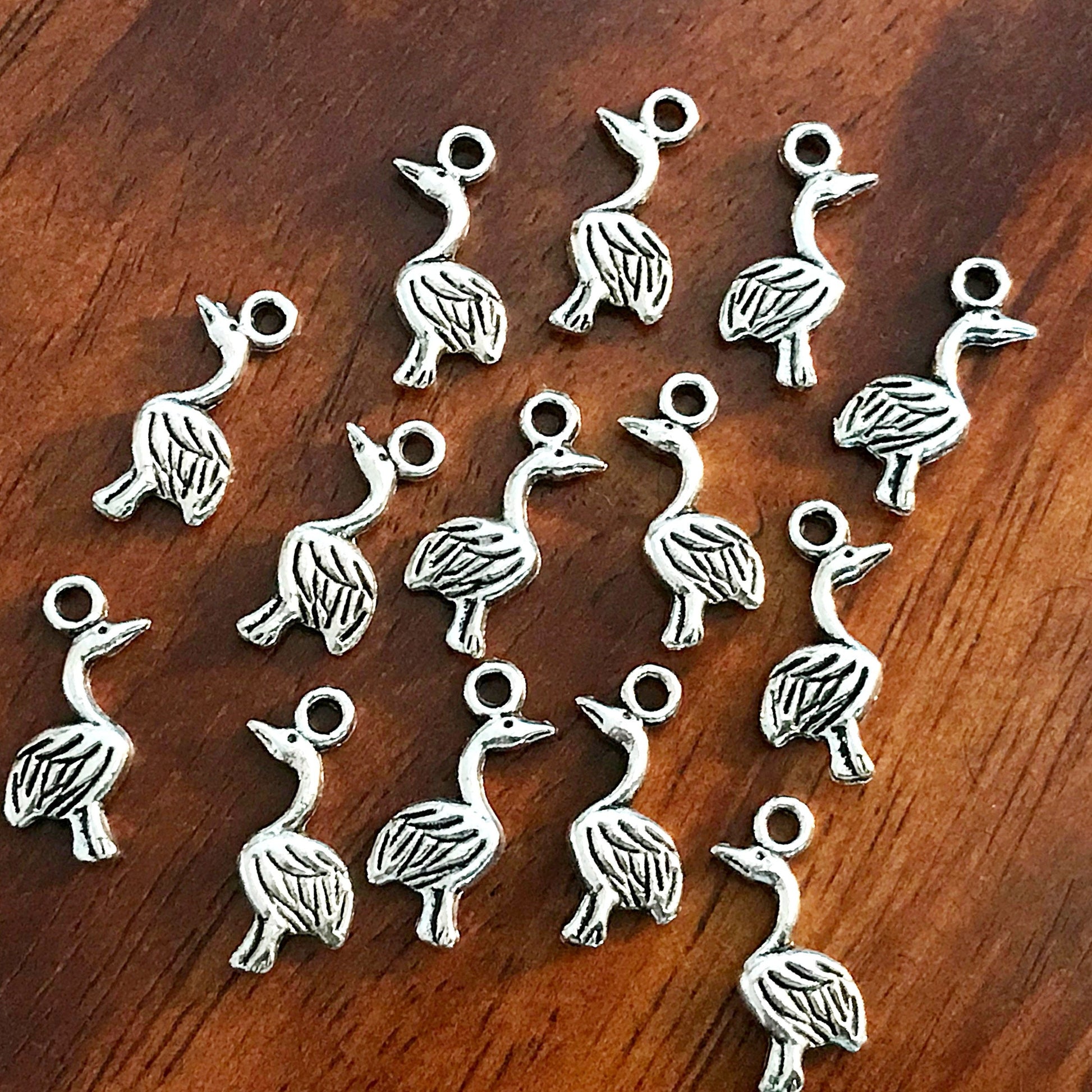 Flamingo Charms, 15pcs, Small Flamingo Charms, Antique Silver Charms, Silver Flamingo, Bird Charms, Double Sided Swan Charms, Findings