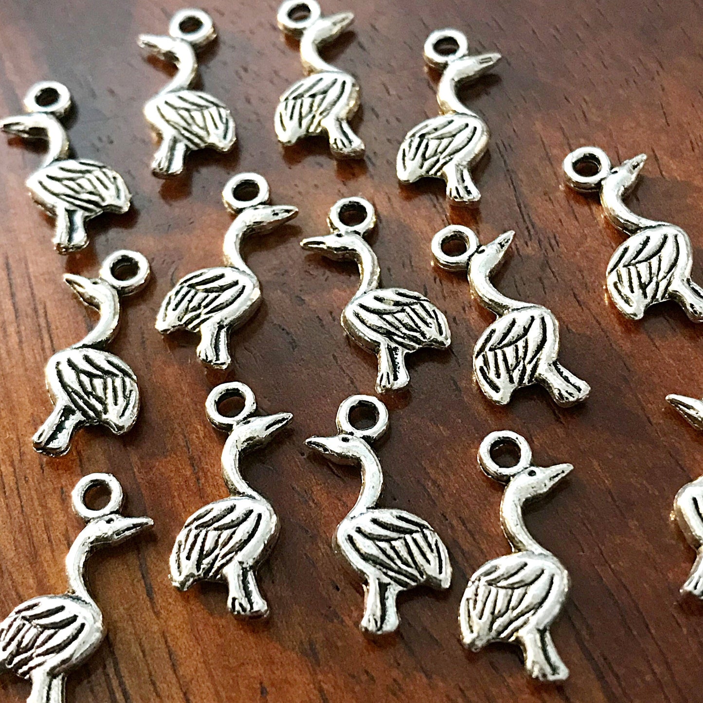 Flamingo Charms, 15pcs, Small Flamingo Charms, Antique Silver Charms, Silver Flamingo, Bird Charms, Double Sided Swan Charms, Findings