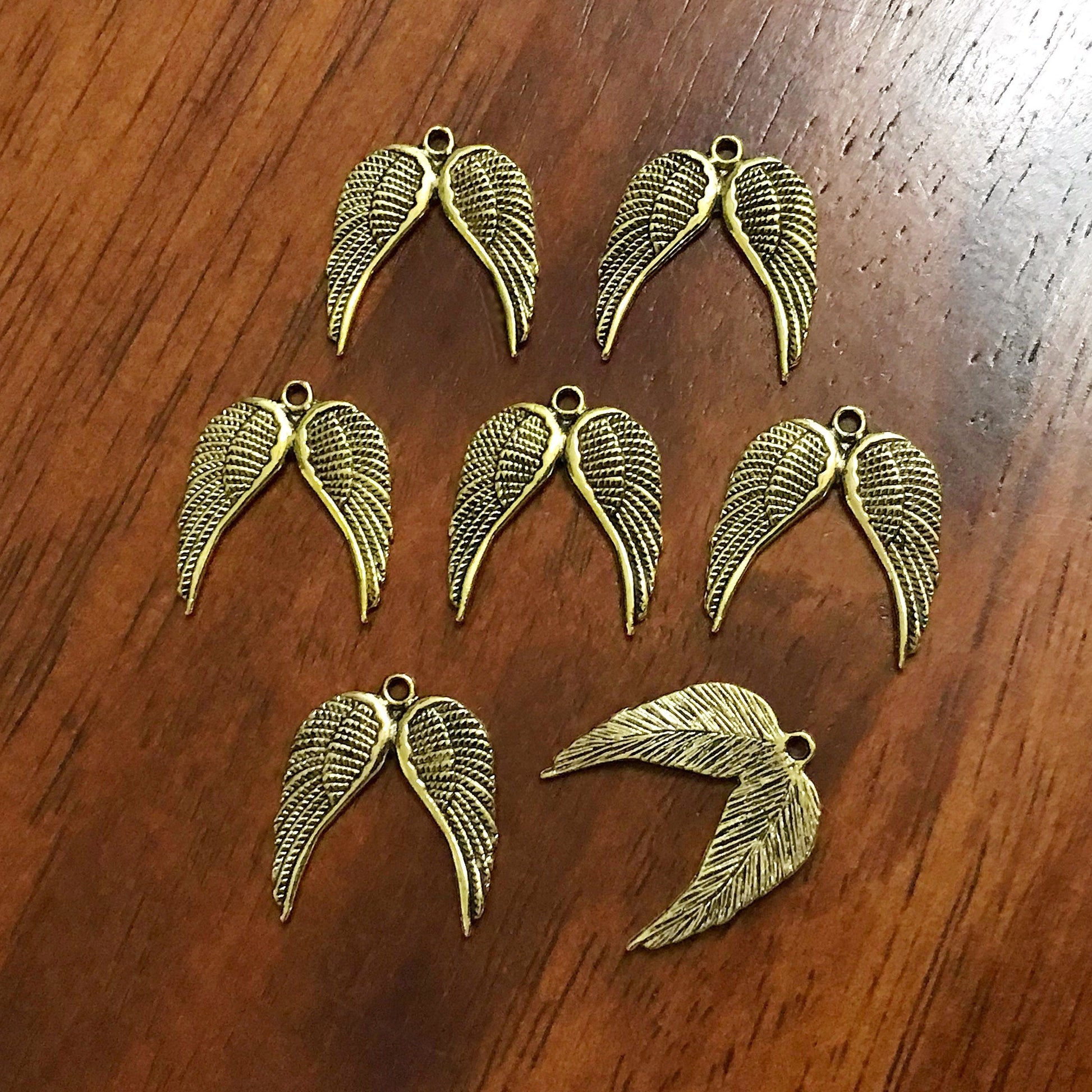 12pcs, Wing Charms, Gold Tone Wings Charms, Antique Gold Wing Charms, Wings Charms, Double Wing Charms, Angel Wings Charms, Findings