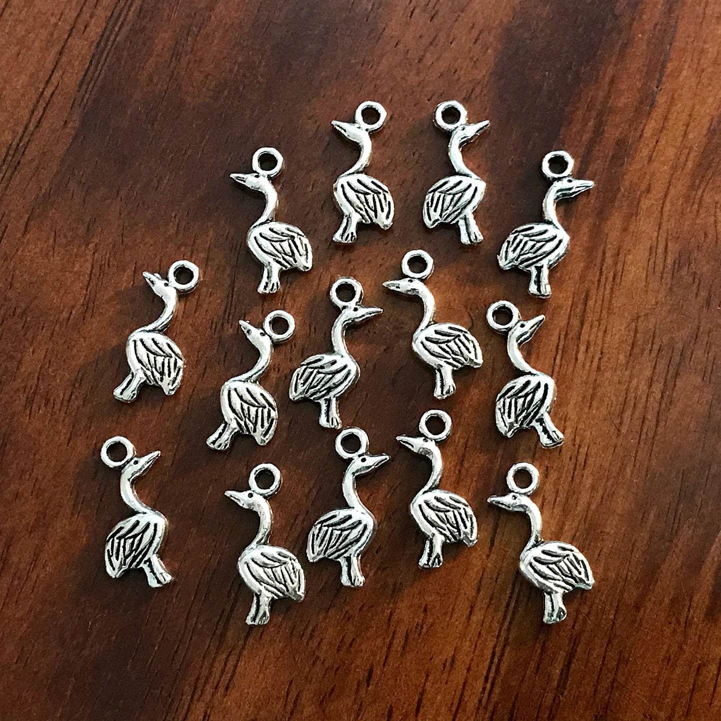 Flamingo Charms, 15pcs, Small Flamingo Charms, Antique Silver Charms, Silver Flamingo, Bird Charms, Double Sided Swan Charms, Findings