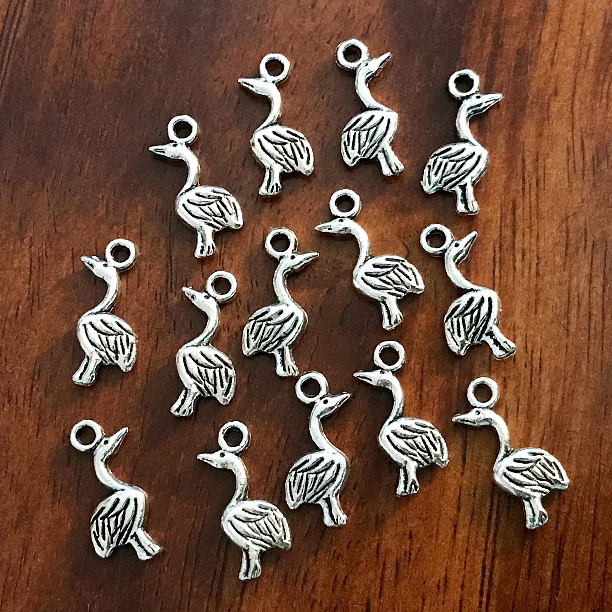 Flamingo Charms, 15pcs, Small Flamingo Charms, Antique Silver Charms, Silver Flamingo, Bird Charms, Double Sided Swan Charms, Findings
