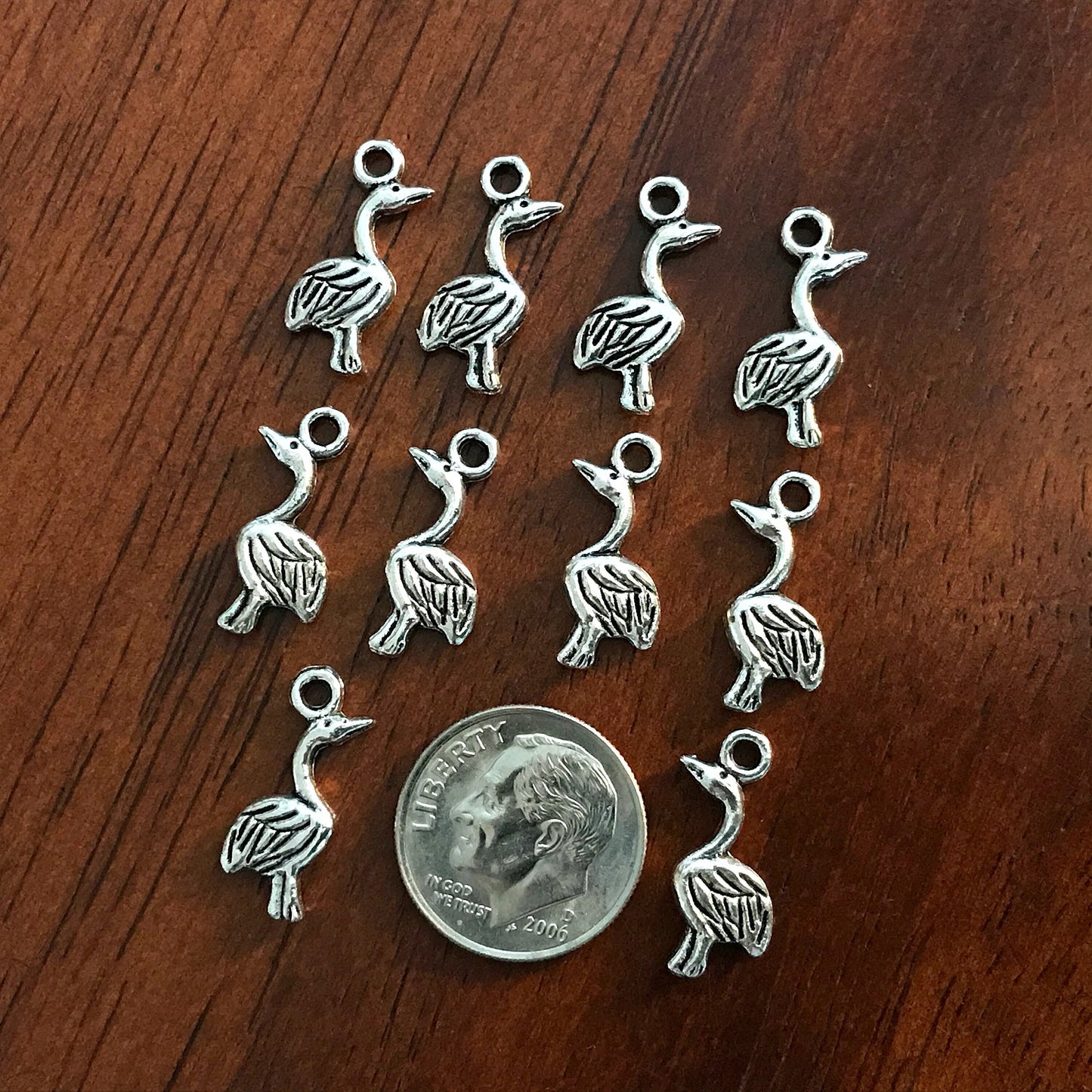 Flamingo Charms, 25pcs, Small Flamingo Charms, Antique Silver Charms, Silver Flamingo, Bird Charms, Double Sided Swan Charms, Findings