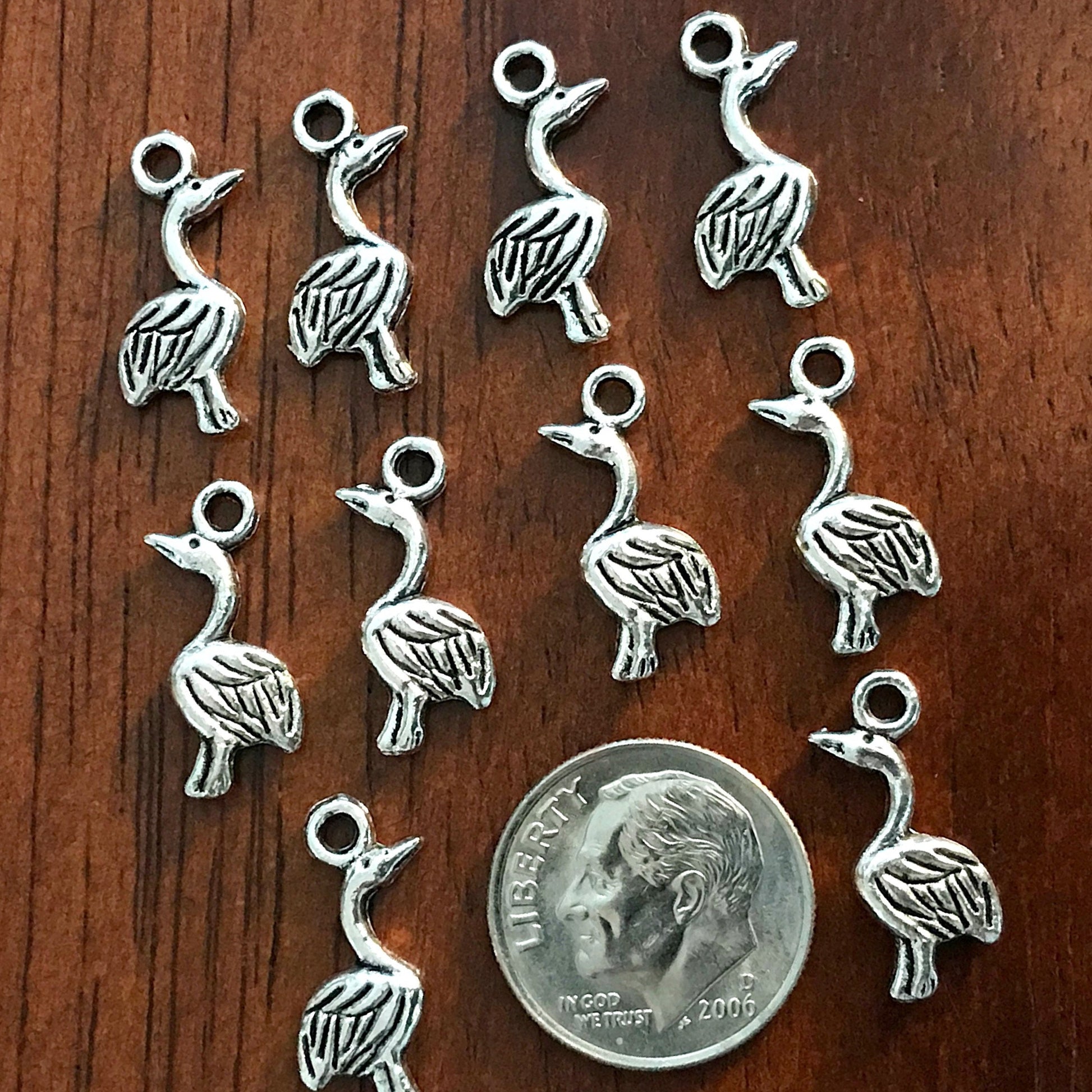 Flamingo Charms, 25pcs, Small Flamingo Charms, Antique Silver Charms, Silver Flamingo, Bird Charms, Double Sided Swan Charms, Findings