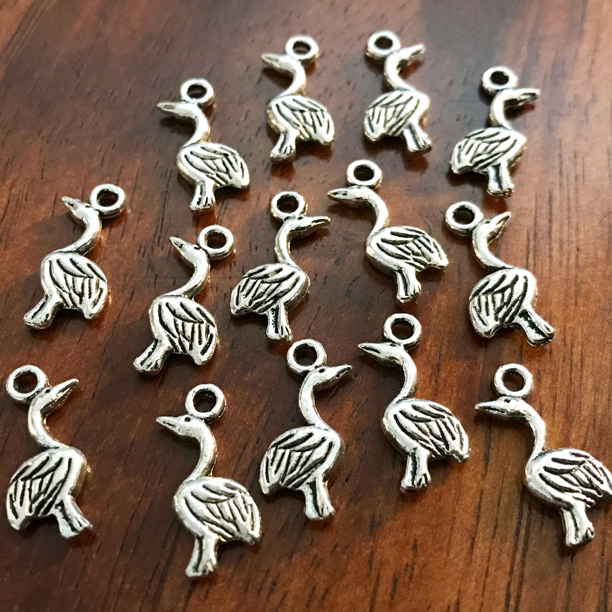 Flamingo Charms, 25pcs, Small Flamingo Charms, Antique Silver Charms, Silver Flamingo, Bird Charms, Double Sided Swan Charms, Findings