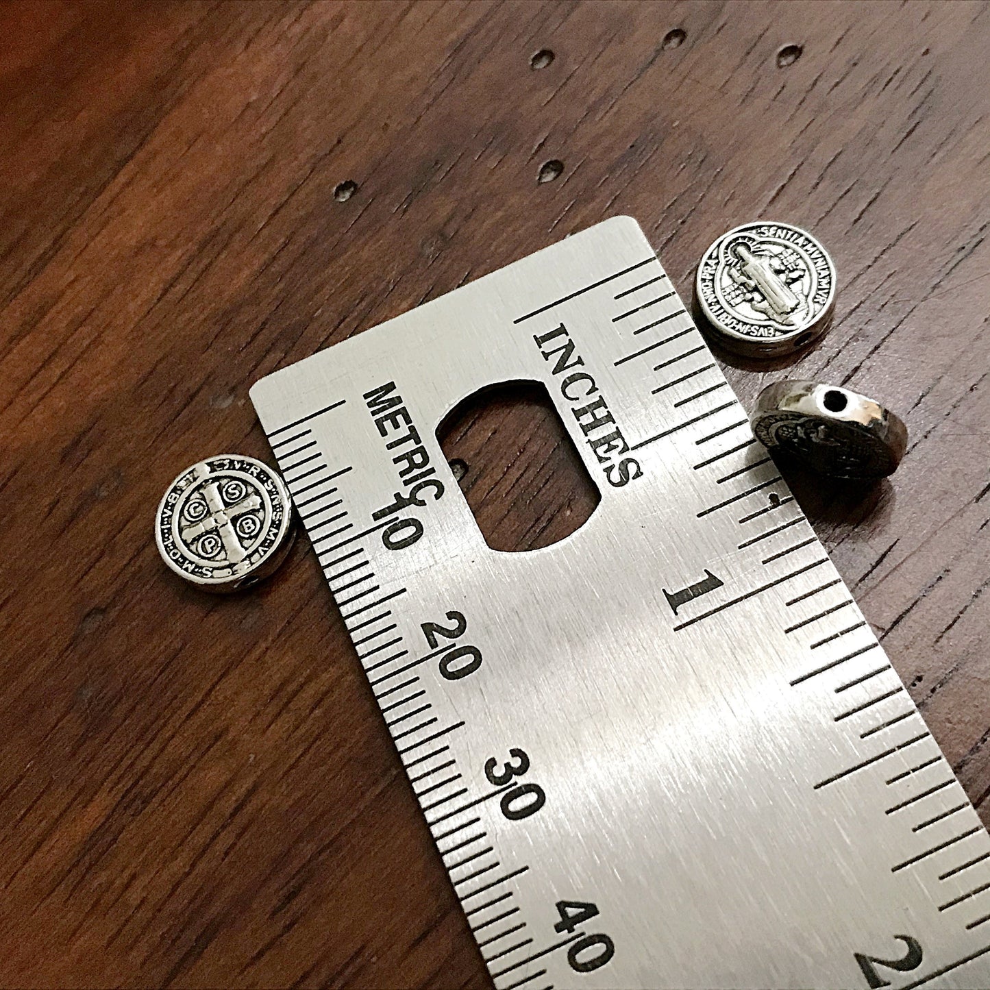 25 Saint Benedict Spacer Beads, Round Flat Saint Benedict Spacer Charms, Devil Chasing Medal, Protection Against Evil Amulet, Findings