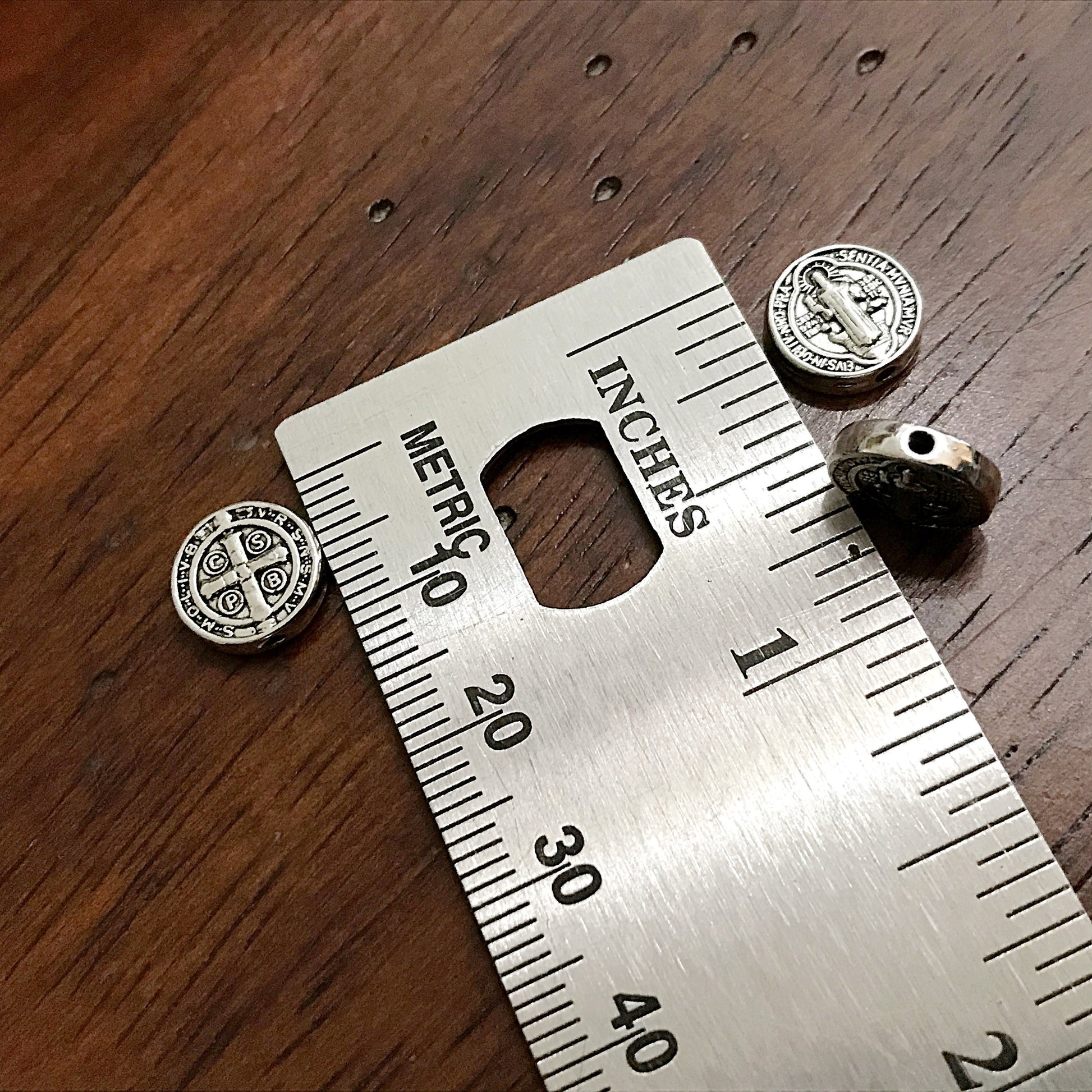 25 Saint Benedict Spacer Beads, Round Flat Saint Benedict Spacer Charms, Devil Chasing Medal, Protection Against Evil Amulet, Findings