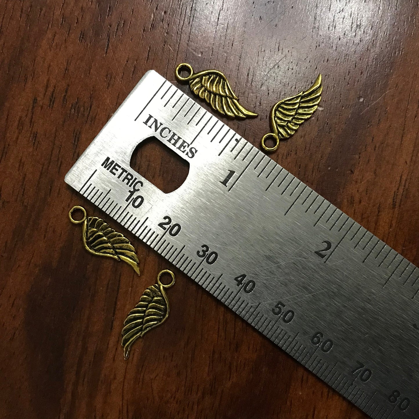 50 Feather Charms, Angel Wing Charms, Antique Gold Wings, Double Sided Feather Charms, Gold Feather Charms, Findings