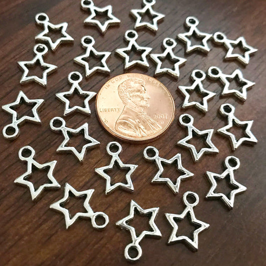 25pcs, Star Charms, Antique Silver Charms, Tiny Star Charms, 2 Sided Star Charms, Texas Star Charms, Double Sided Star Charms, Findings