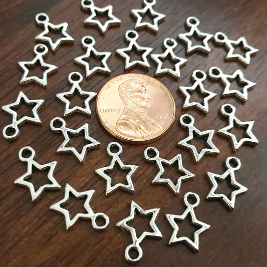 50pcs, Star Charms, Antique Silver Charms, Tiny Star Charms, 2 Sided Star Charms, Texas Star Charms, Double Sided Star Charms, Findings