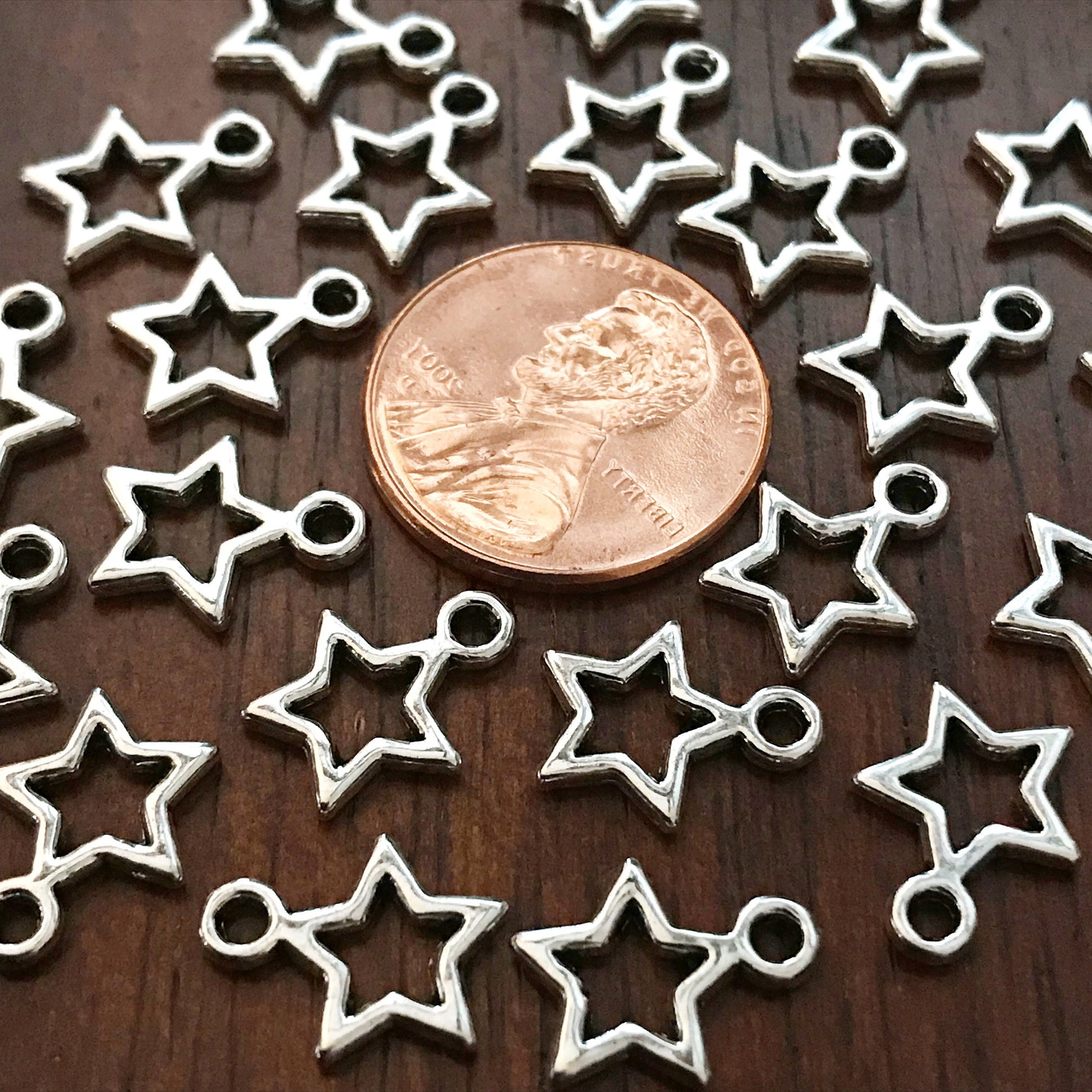 50pcs, Star Charms, Antique Silver Charms, Tiny Star Charms, 2 Sided Star Charms, Texas Star Charms, Double Sided Star Charms, Findings