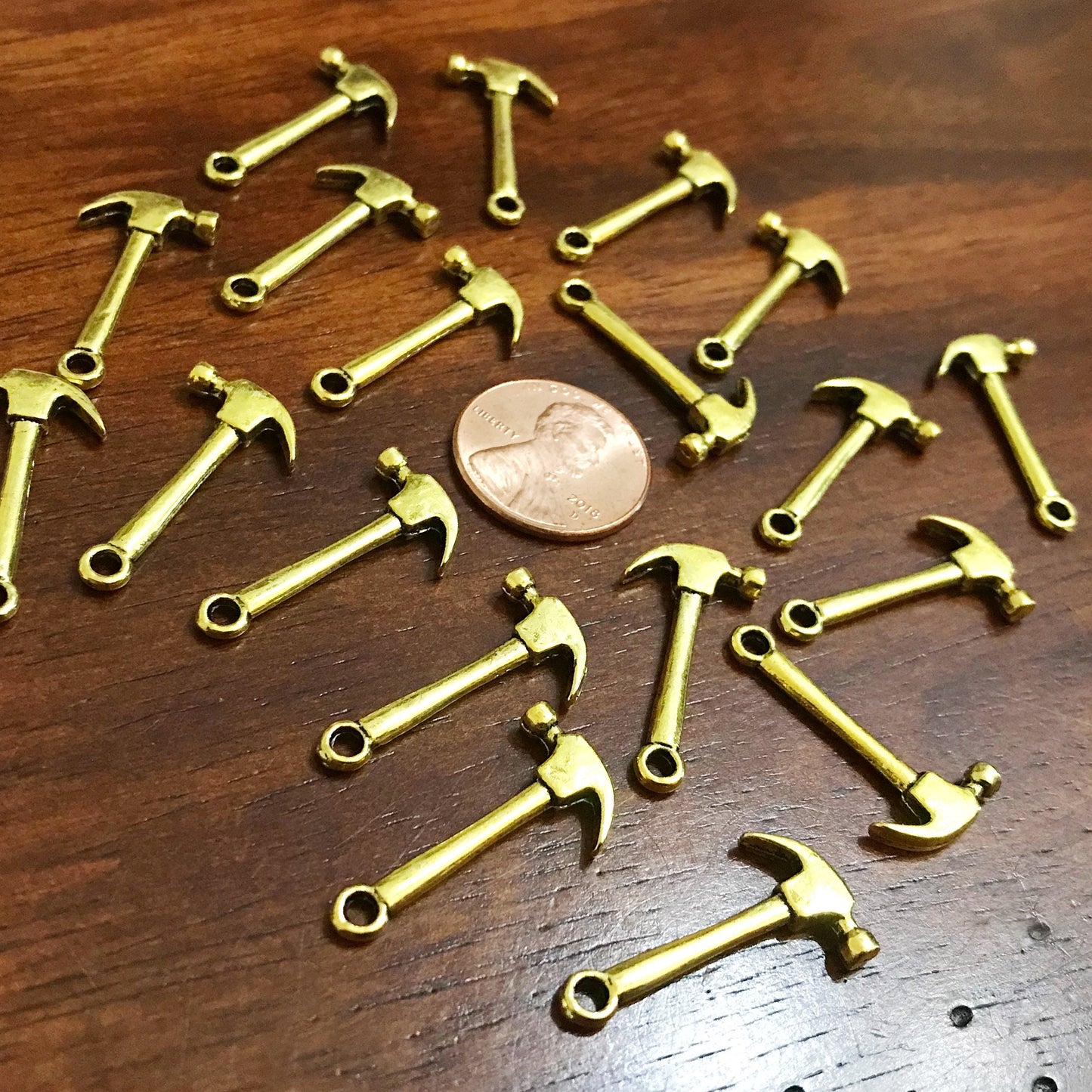 40pcs,, Hammer Charms, Antique Gold Charms, Gold Hammer Charms, Fire Dept Charms, Double Sided Hammer Charms, Tools Charms, Findings